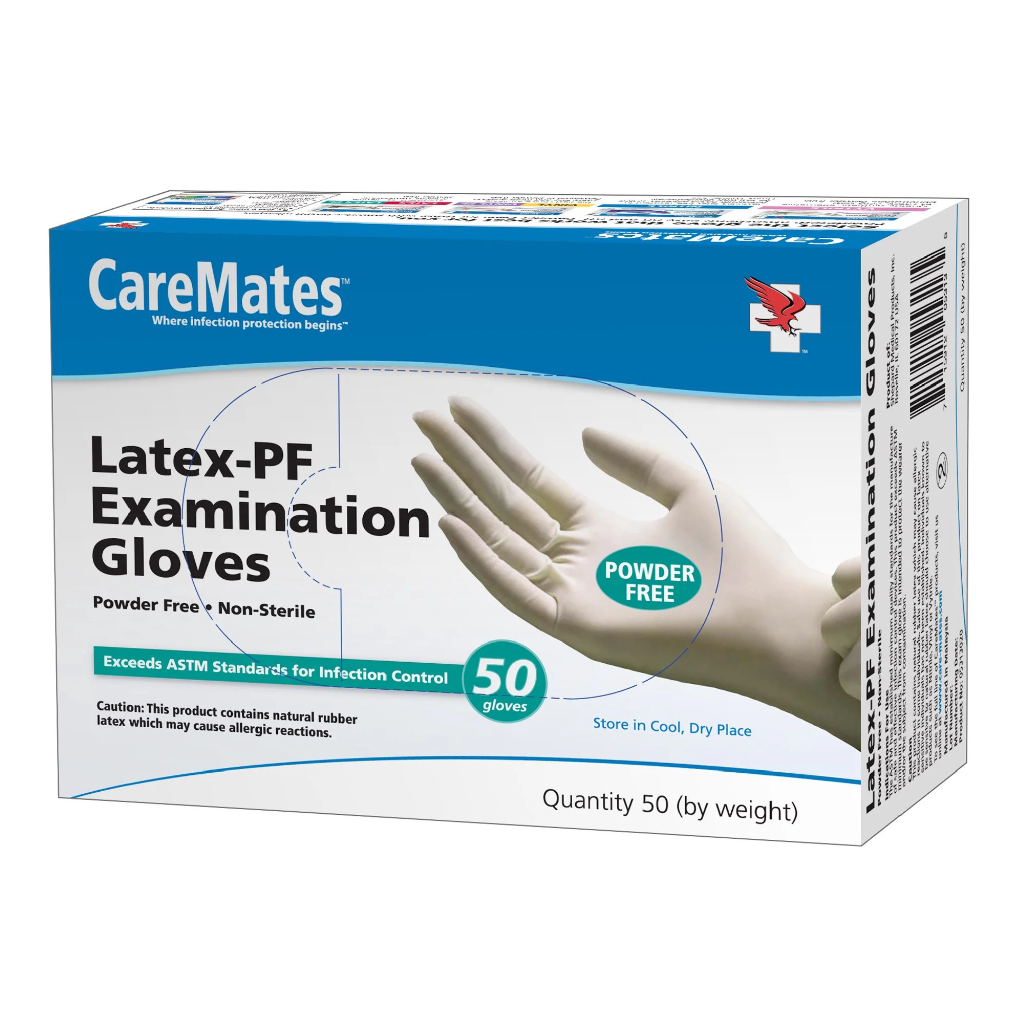 CareMates, Latex-PF Examination Medical Grade Disposable Gloves, Powder-Free for Comfortable and Reliable Use, Medium, 50 Count