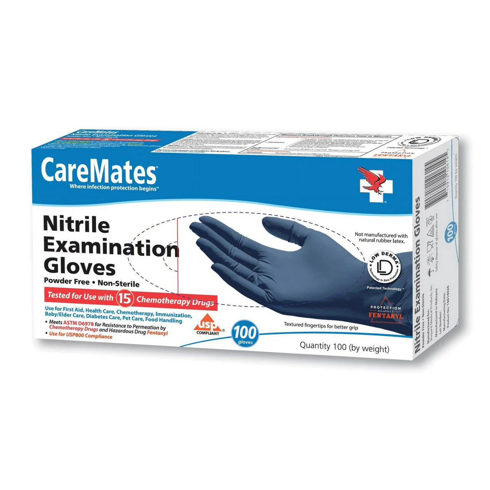 CareMates, Nitrile Disposable Examination Gloves, Powder-Free for Reliable Comfort and Protection, Large, 100 Count