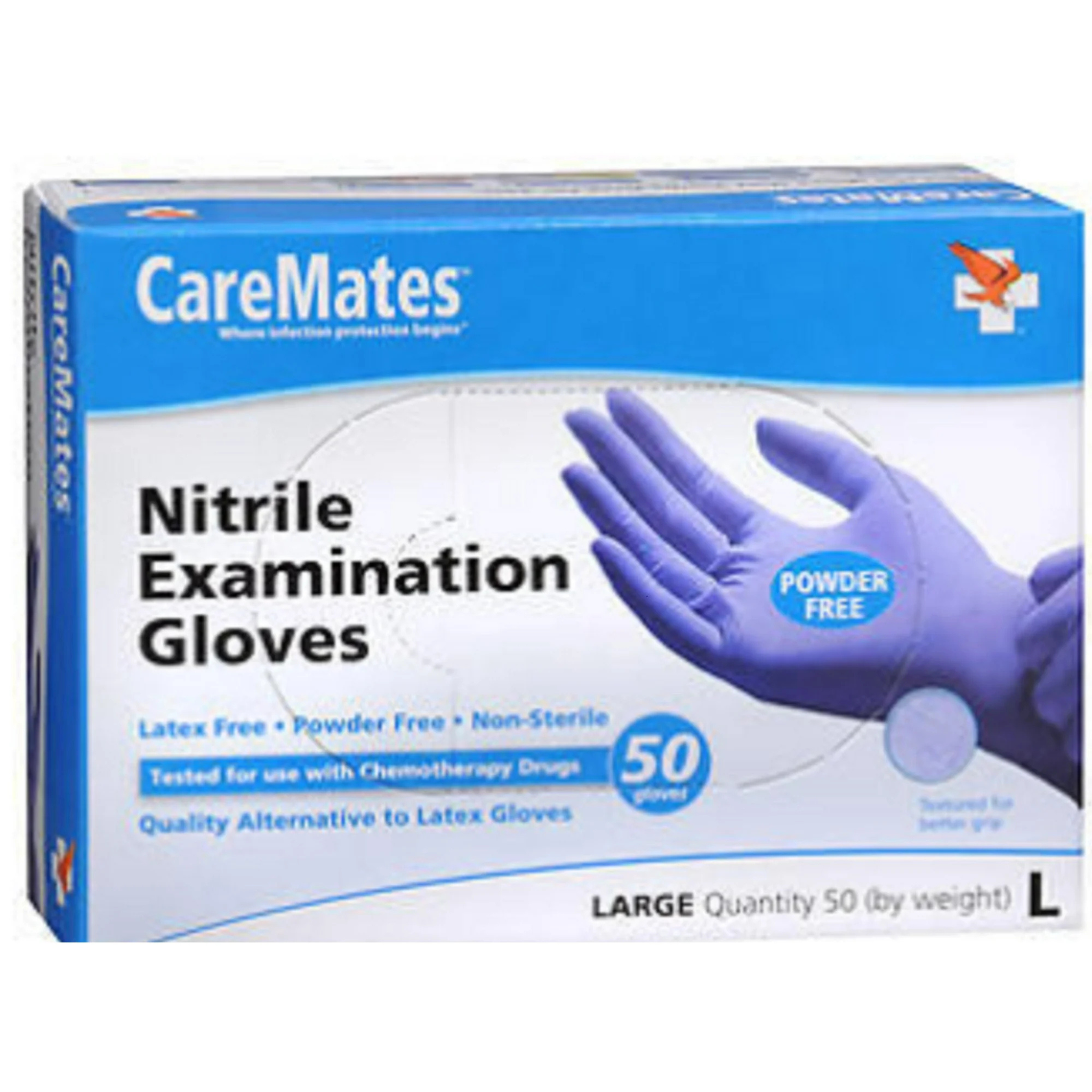 CareMates, Nitrile Examination Gloves, Latex-Free and Powder-Free for Medical Grade Protection, Large, 50 Count