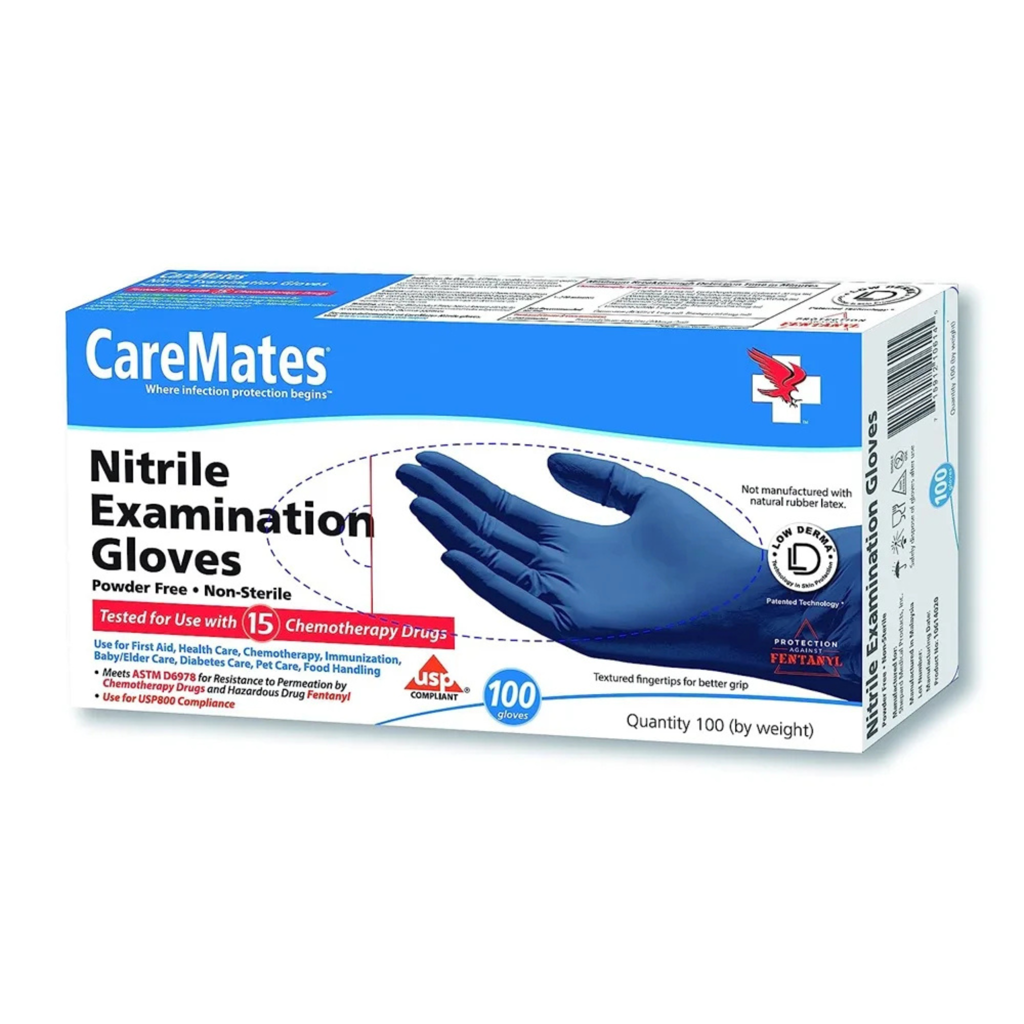 CareMates, Nitrile Powder-Free Examination Gloves, Comfortable and Reliable Protection, Medium, 100 Count