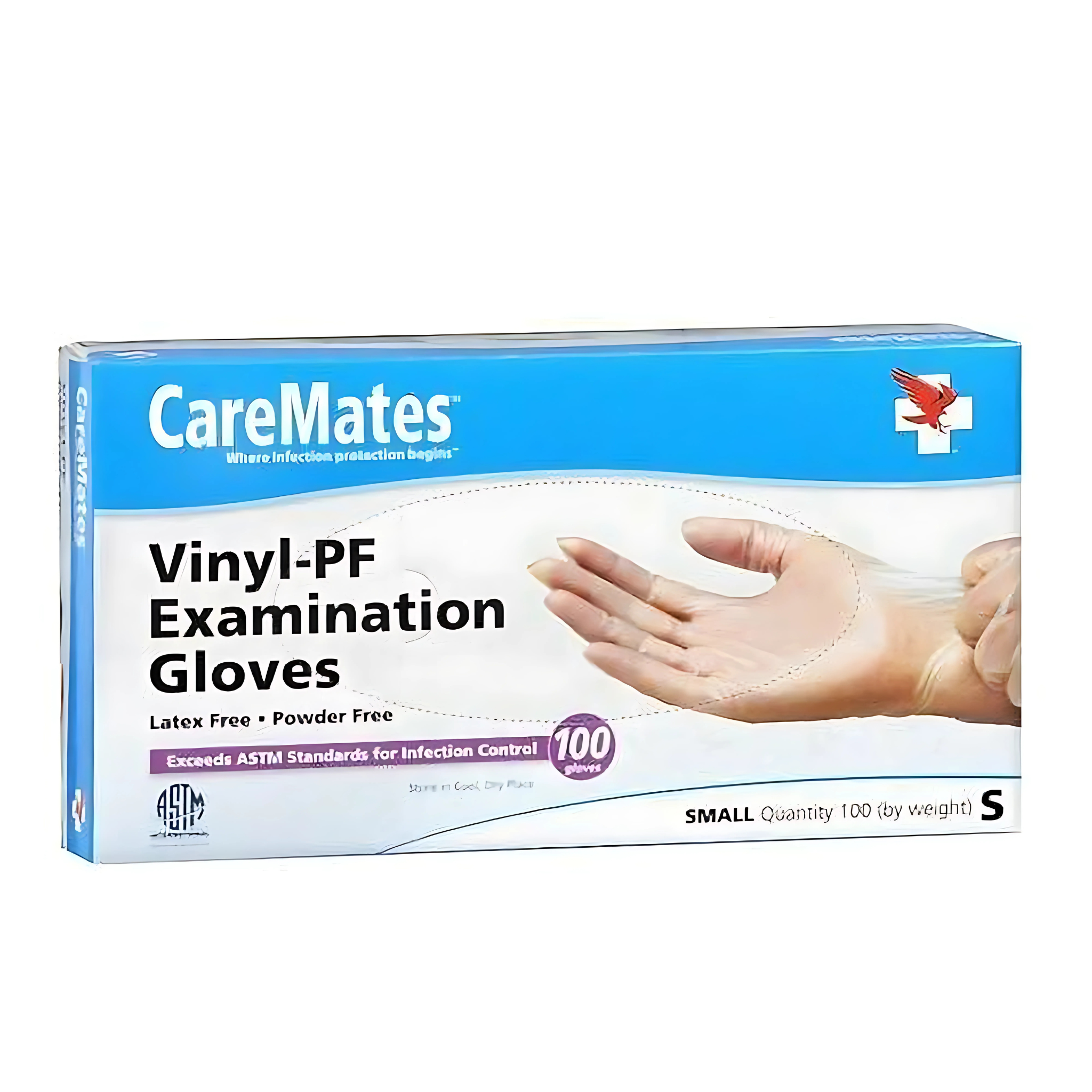 CareMates, Vinyl-PF Exam Gloves, Durable and Comfortable Protection for Everyday Use, Small, 100 Count