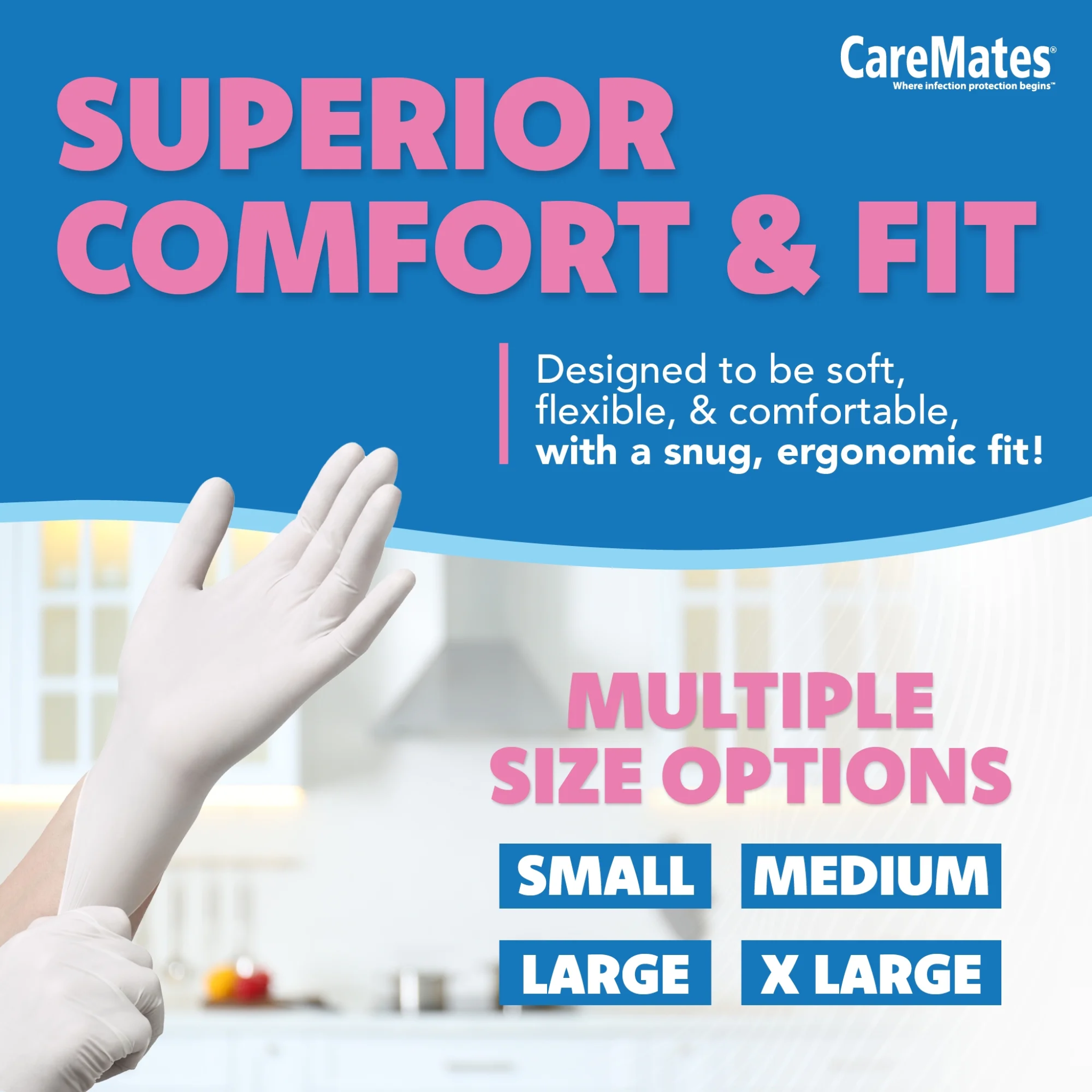 CareMates, Vytrile Exam Gloves, Disposable and Medical Grade, Latex-Free and Powder-Free, Large, 100 Count