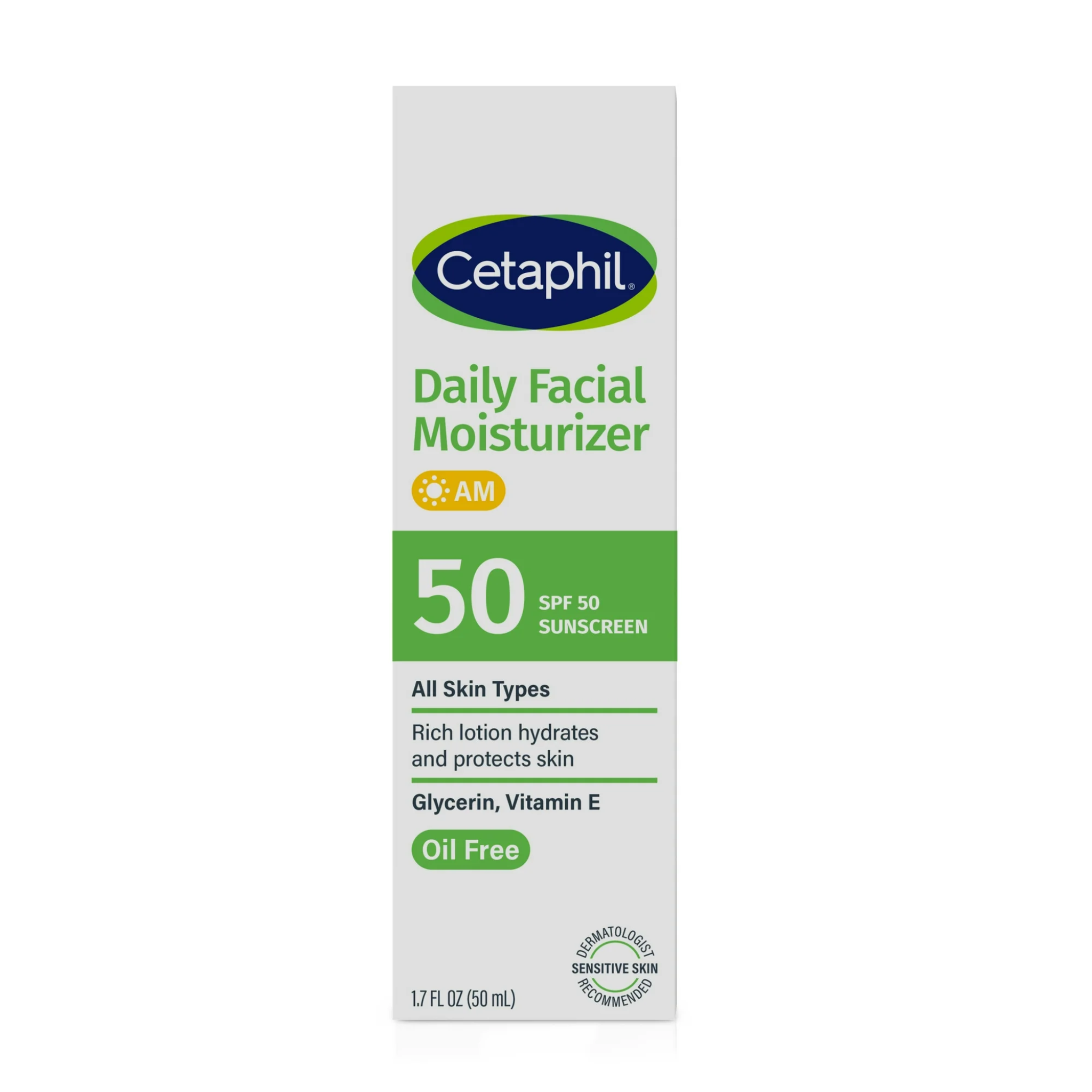 Cetaphil, Daily Facial Moisturizer with Broad Spectrum SPF 50, Hydrating and Lightweight Formula, 1.7 fl oz