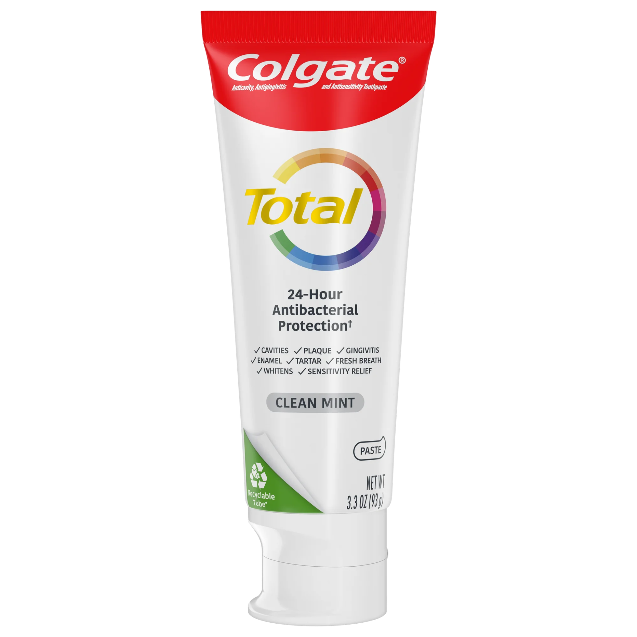 Colgate, Total Paste Formula Toothpaste, Clean Mint Flavor for Comprehensive Oral Care, 3.3 oz