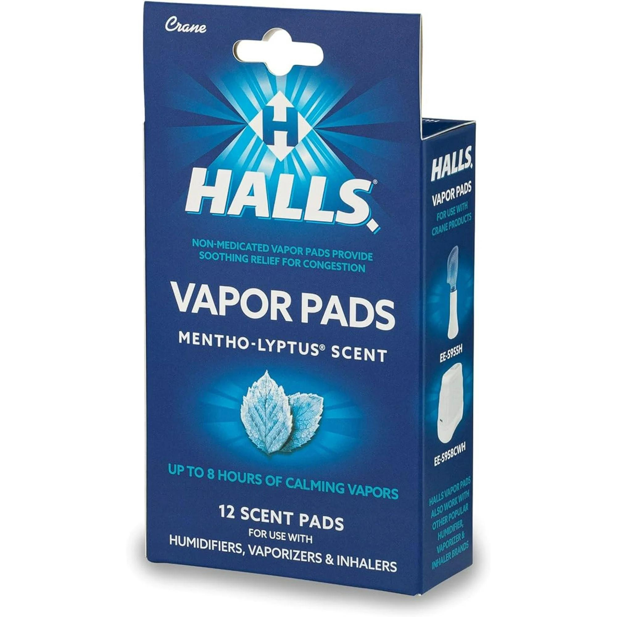 Crane Halls Scented Vapor Pads for Humidifier and Steam Inhaler, Mentho-Lyptus, 12 Count