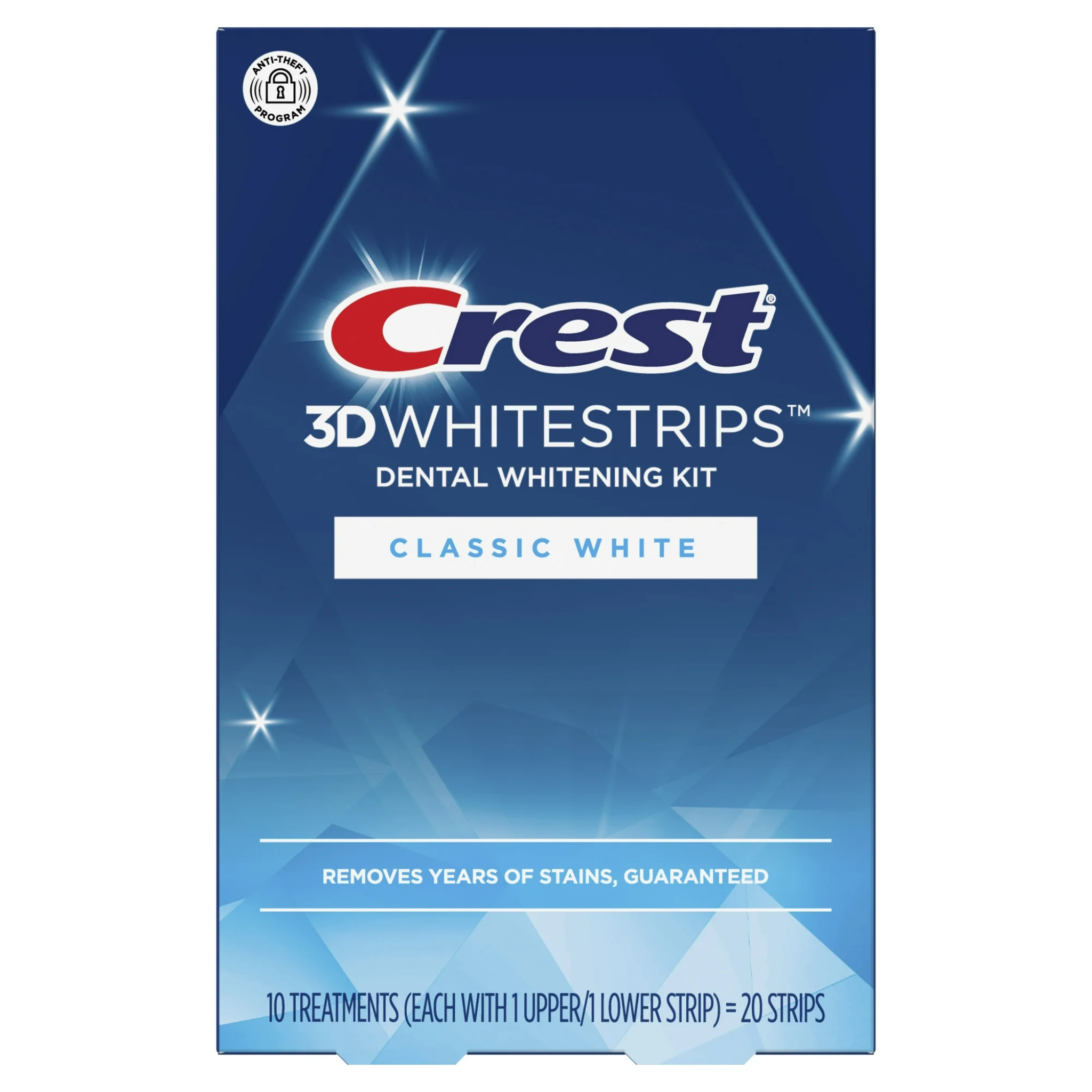 Crest, 3D White Strips Classic White, At-Home Teeth Whitening Kit for Stain Removal and Whitening, 10 Treatments