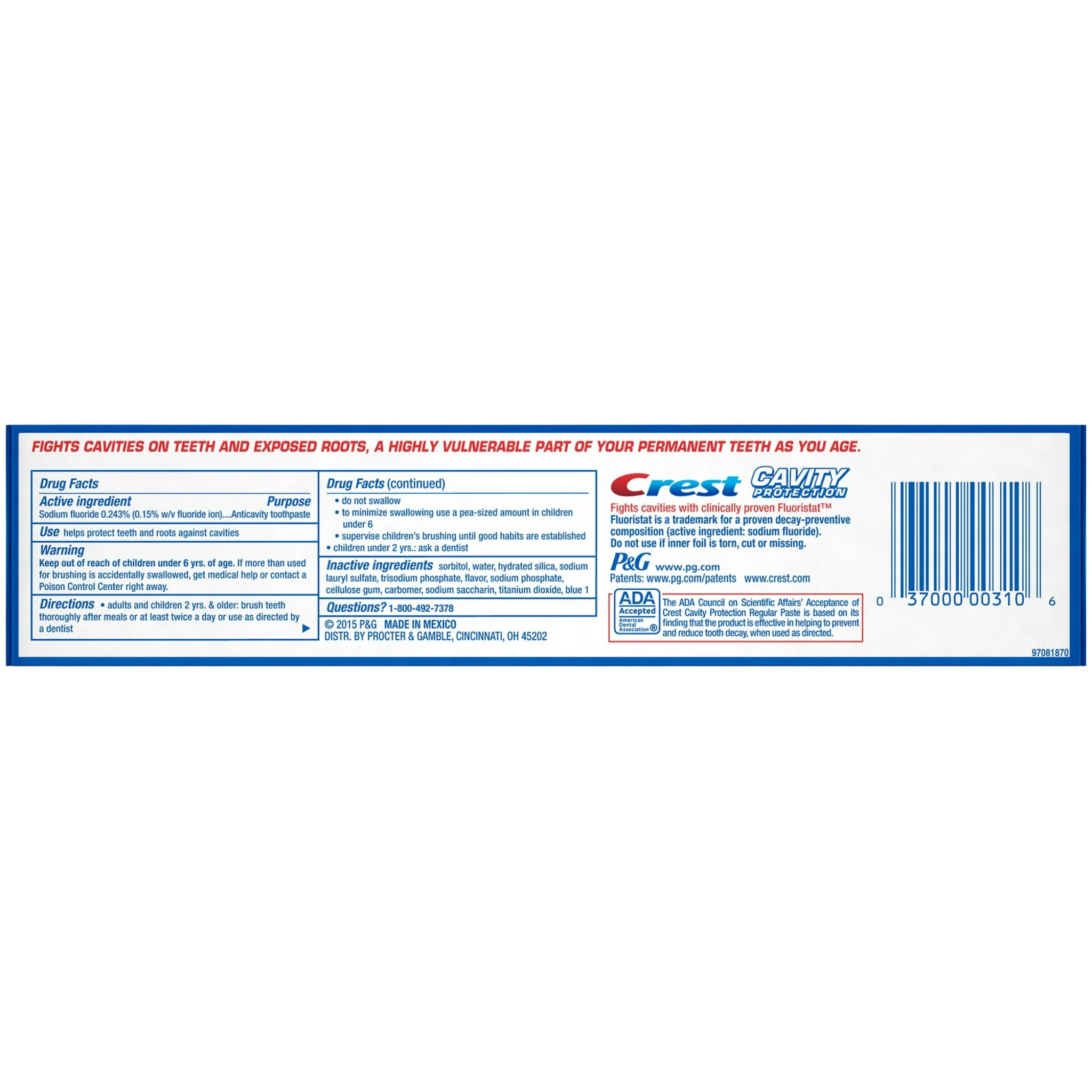 Crest, Cavity Protection Regular Toothpaste, Helps Prevent Cavities and Freshens Breath, 8.2 oz