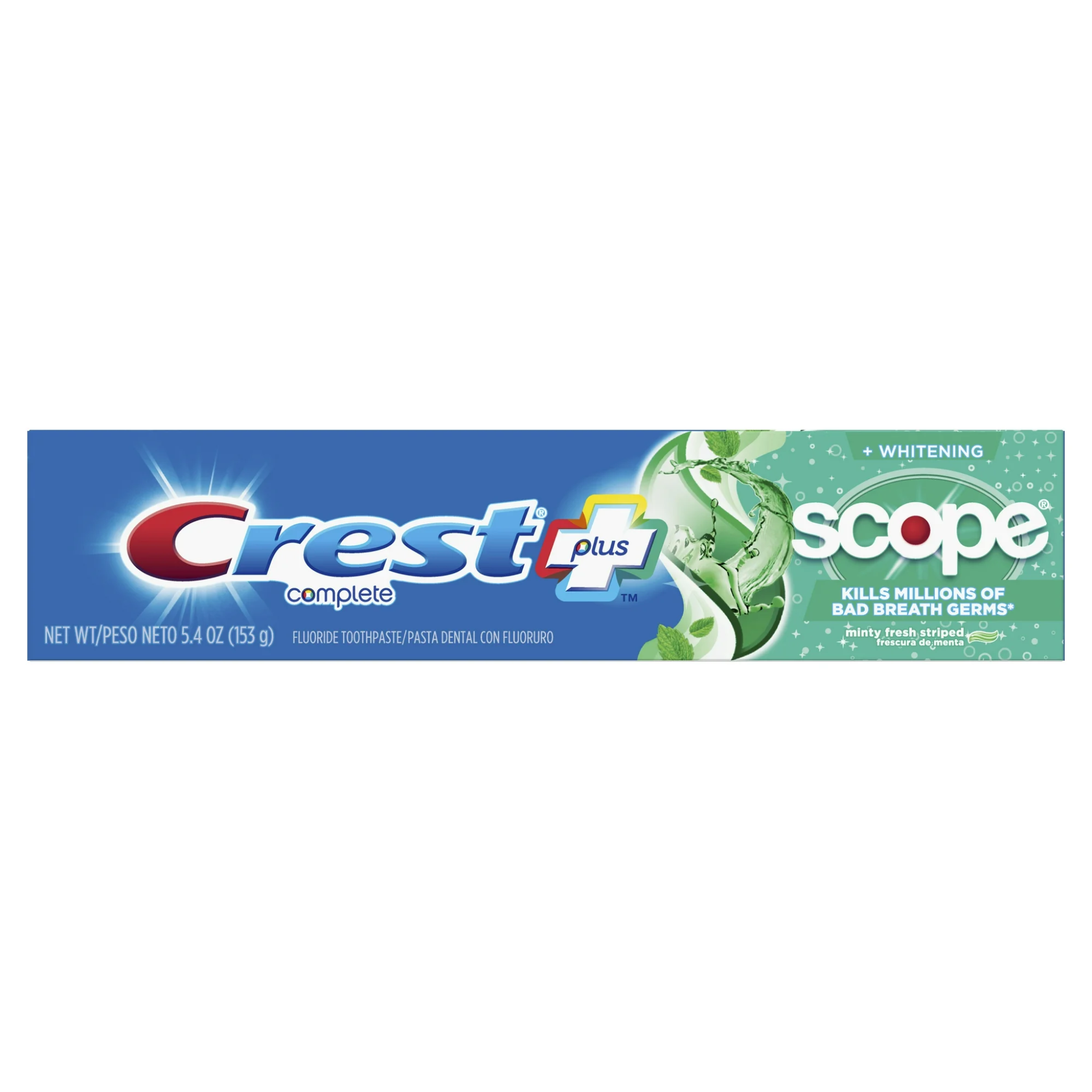 Crest, + Scope Complete Whitening Toothpaste, Minty Fresh Formula for Stain Removal and Fresh Breath, 5.4 oz