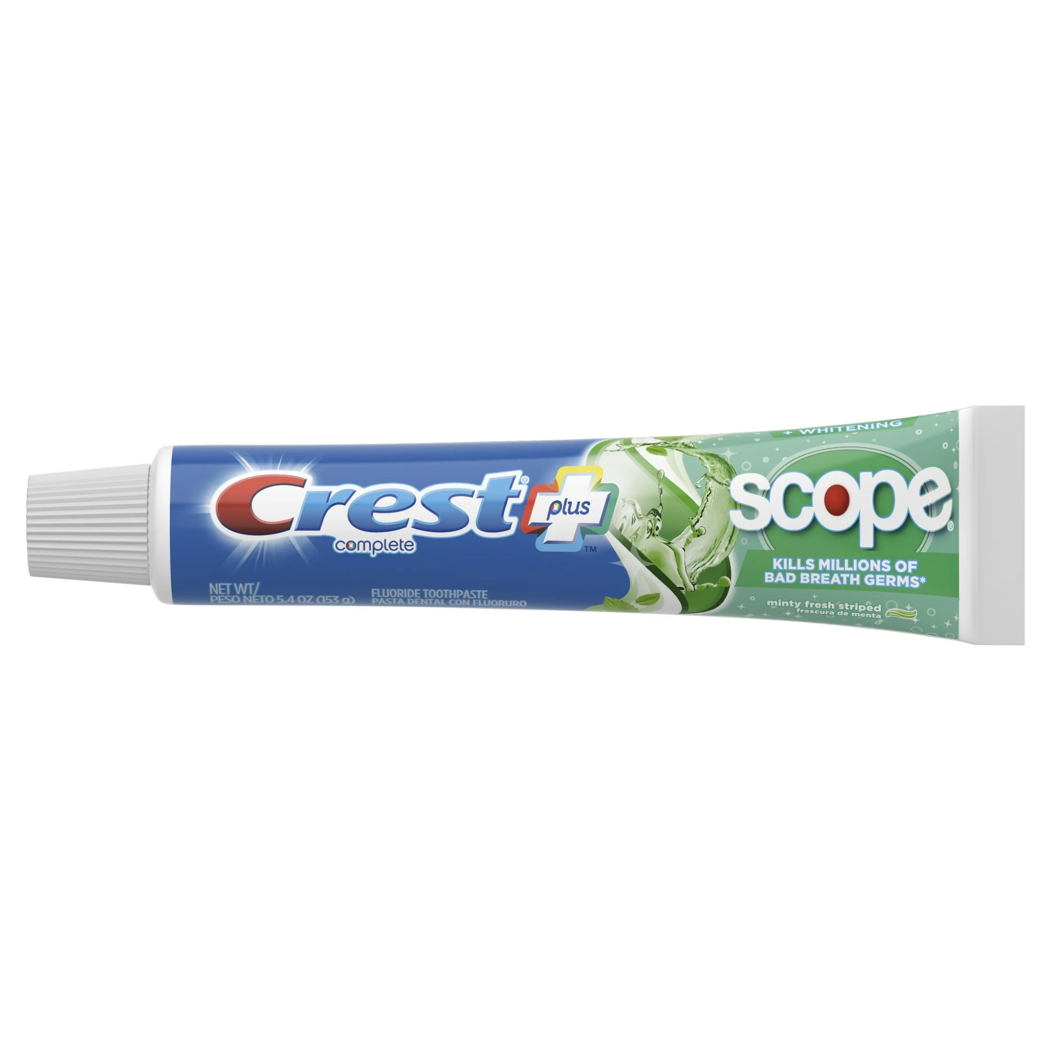 Crest, + Scope Complete Whitening Toothpaste, Minty Fresh Formula for Stain Removal and Fresh Breath, 5.4 oz