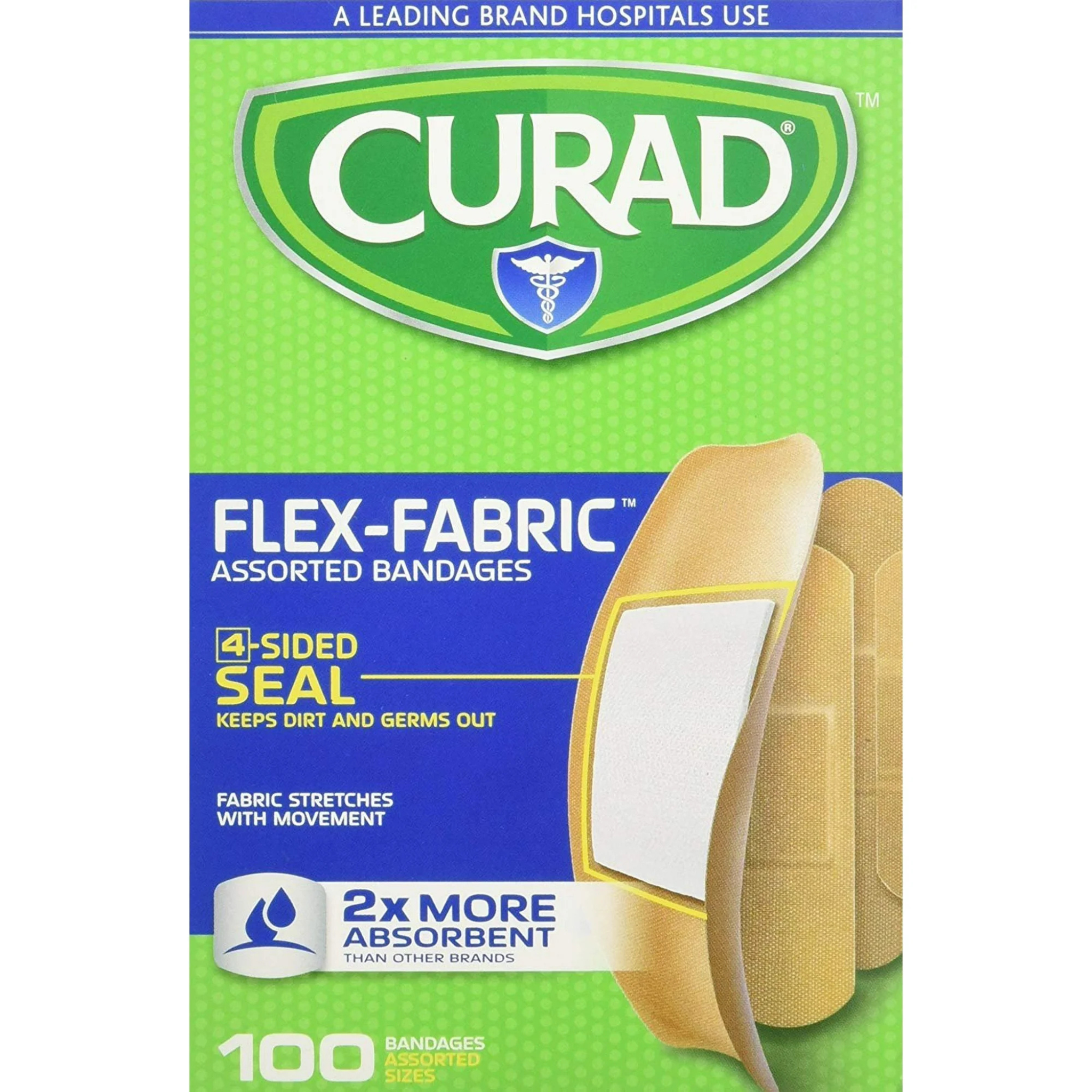 Curad Flex-Fabric Assorted Bandages 2x More Absorbent, 100 ea