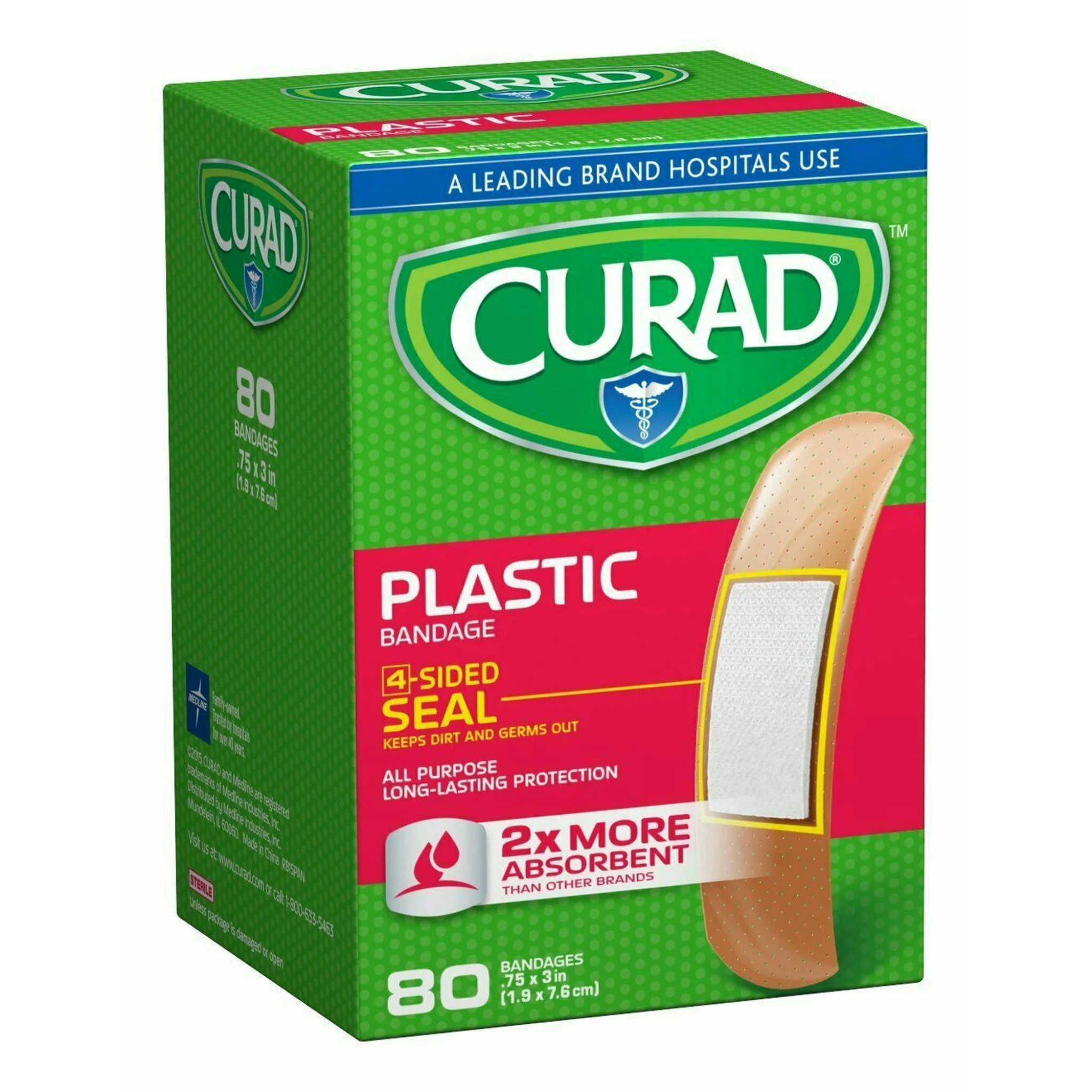 Curad Plastic Bandage 4 Side Seal Long-Lasting Protection, 80ct