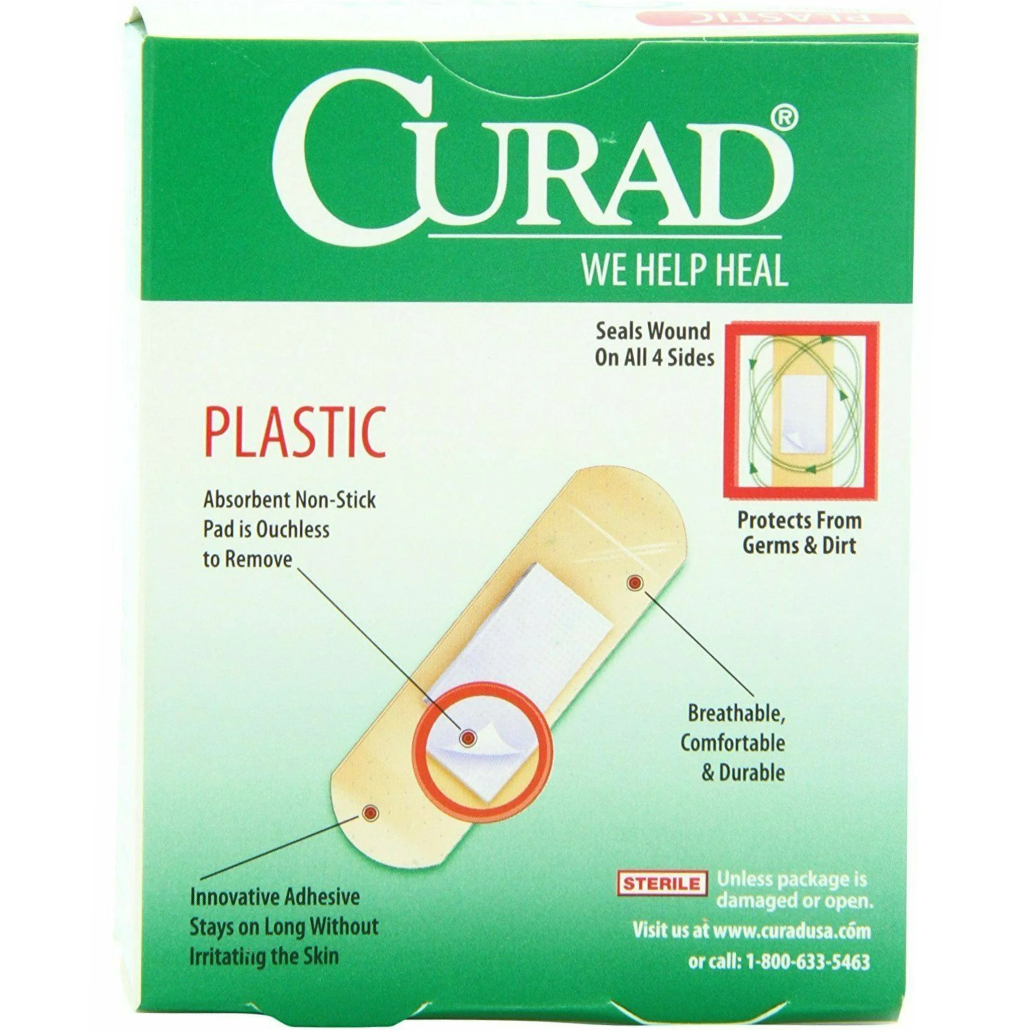 Curad Plastic Bandage 4 Side Seal Long-Lasting Protection, 80ct