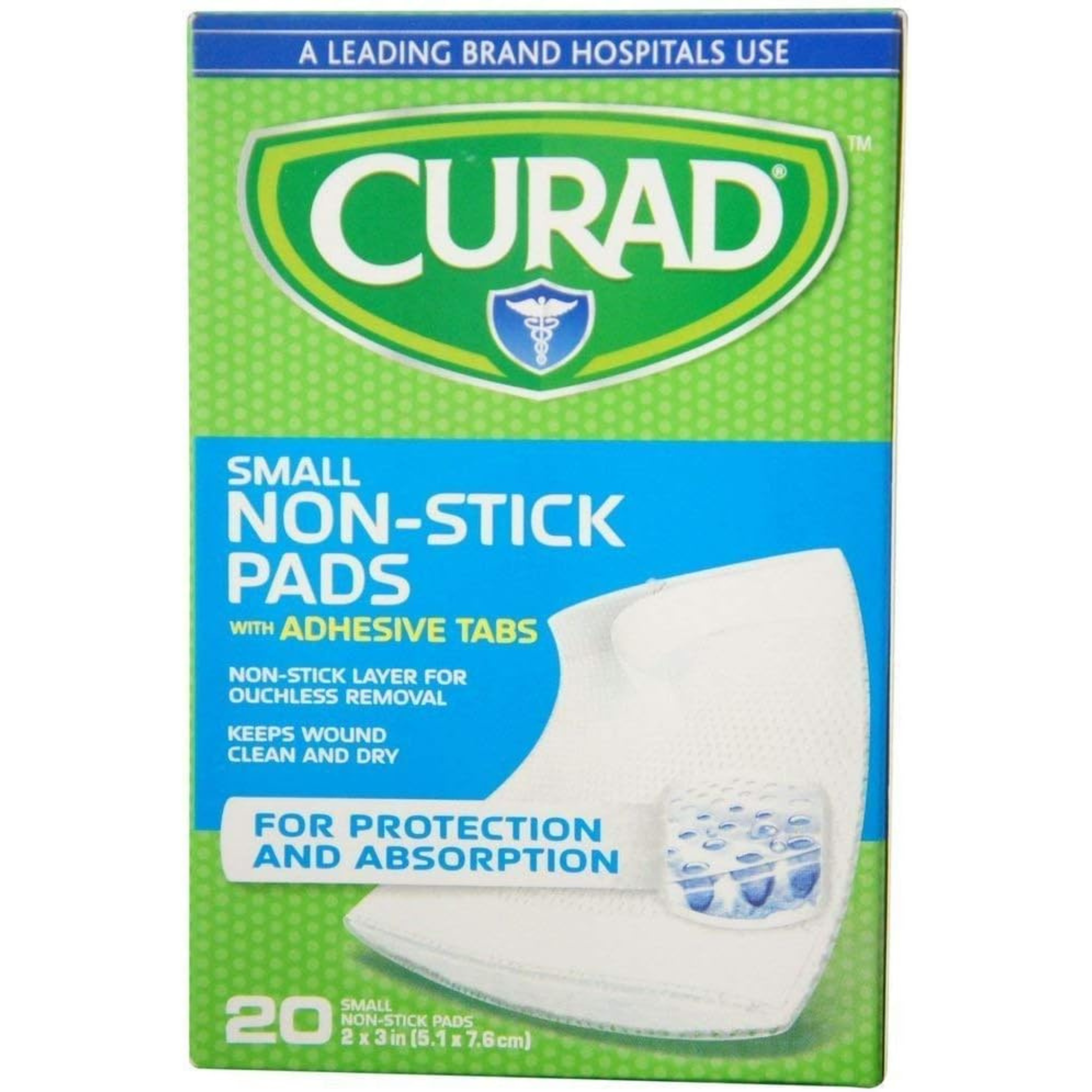 Curad Small Non-Stick Pads With Adhesive Tabs 2 Inches X 3 Inches 20 Each