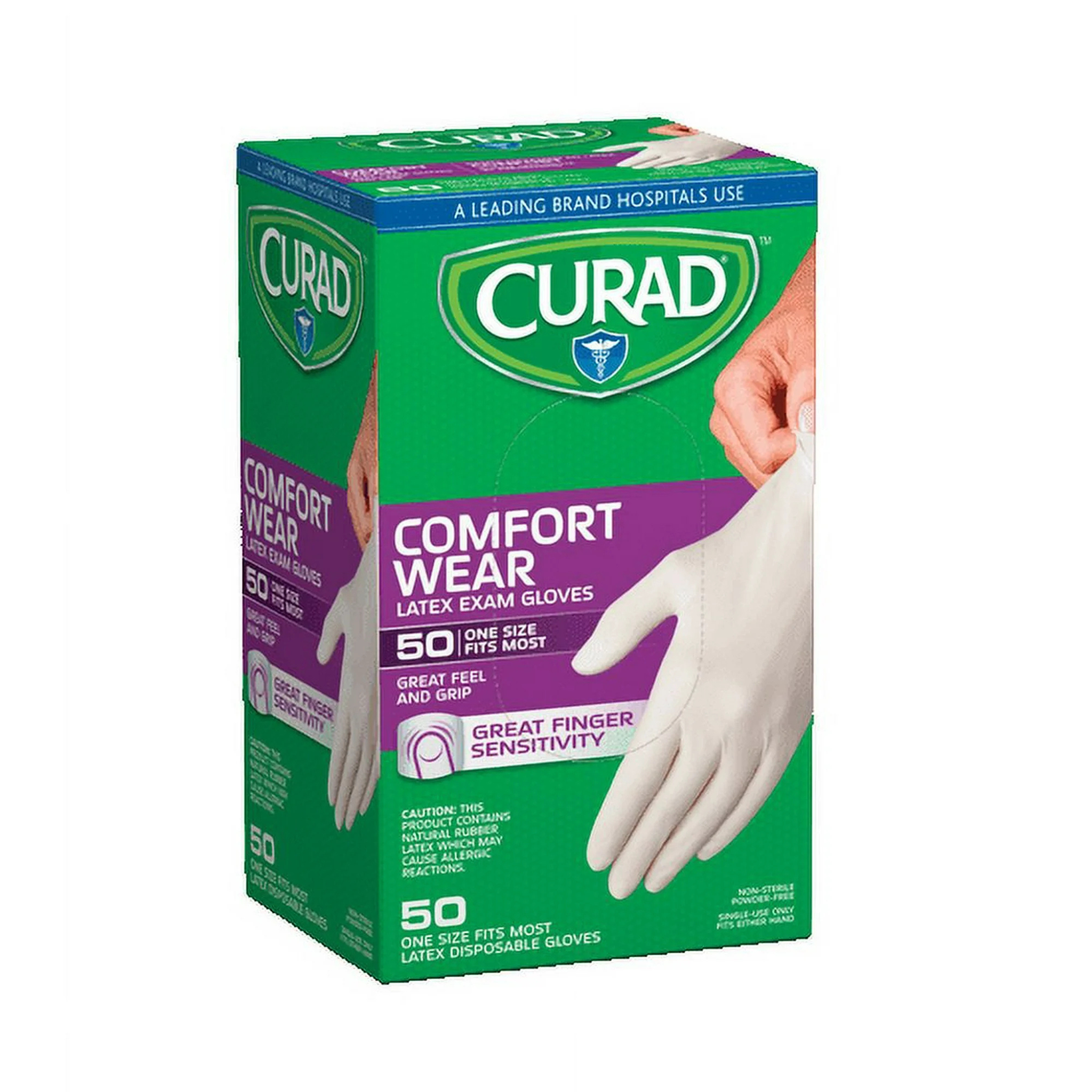 Curad, Comfort Wear Latex Exam Gloves, Durable and Flexible Disposable Gloves for Medical and General Use, 50 Count