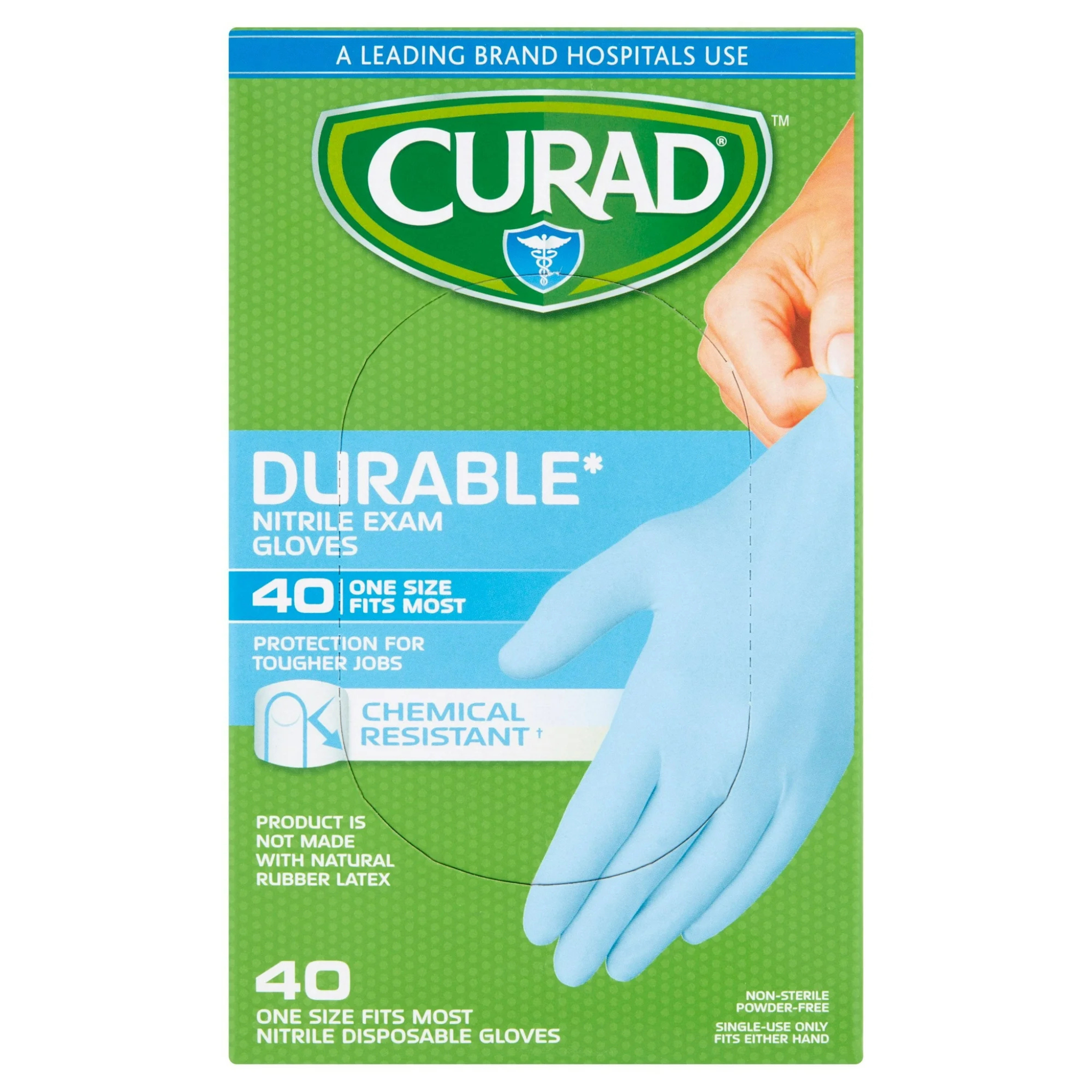 Curad, Durable Nitrile Exam Gloves, Flexible and Reliable Protection, OSFM, 40 Count