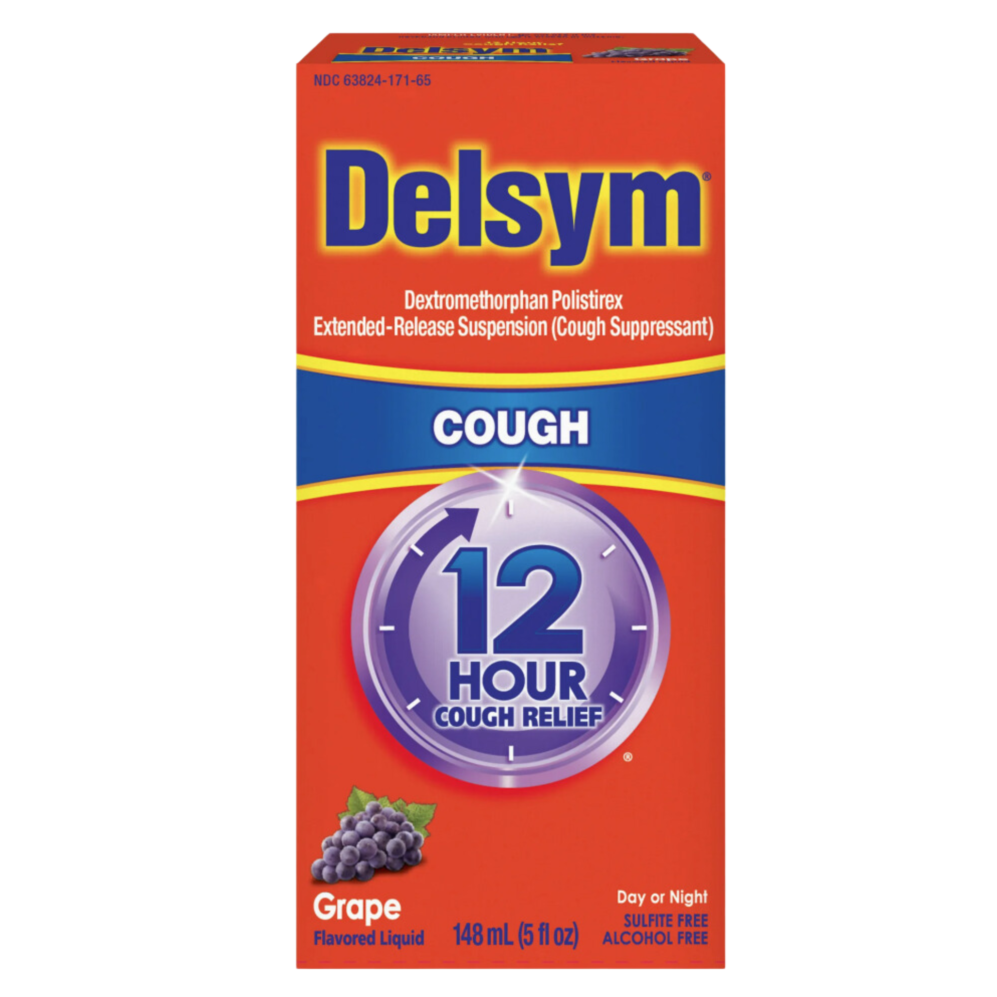 Delsym Adult 12 hour Cough Relief Medicine, Powerful Cough Relief for 12 Good Hours, Cough Suppressing Liquid, Grape Flavor, 5 Fl Oz