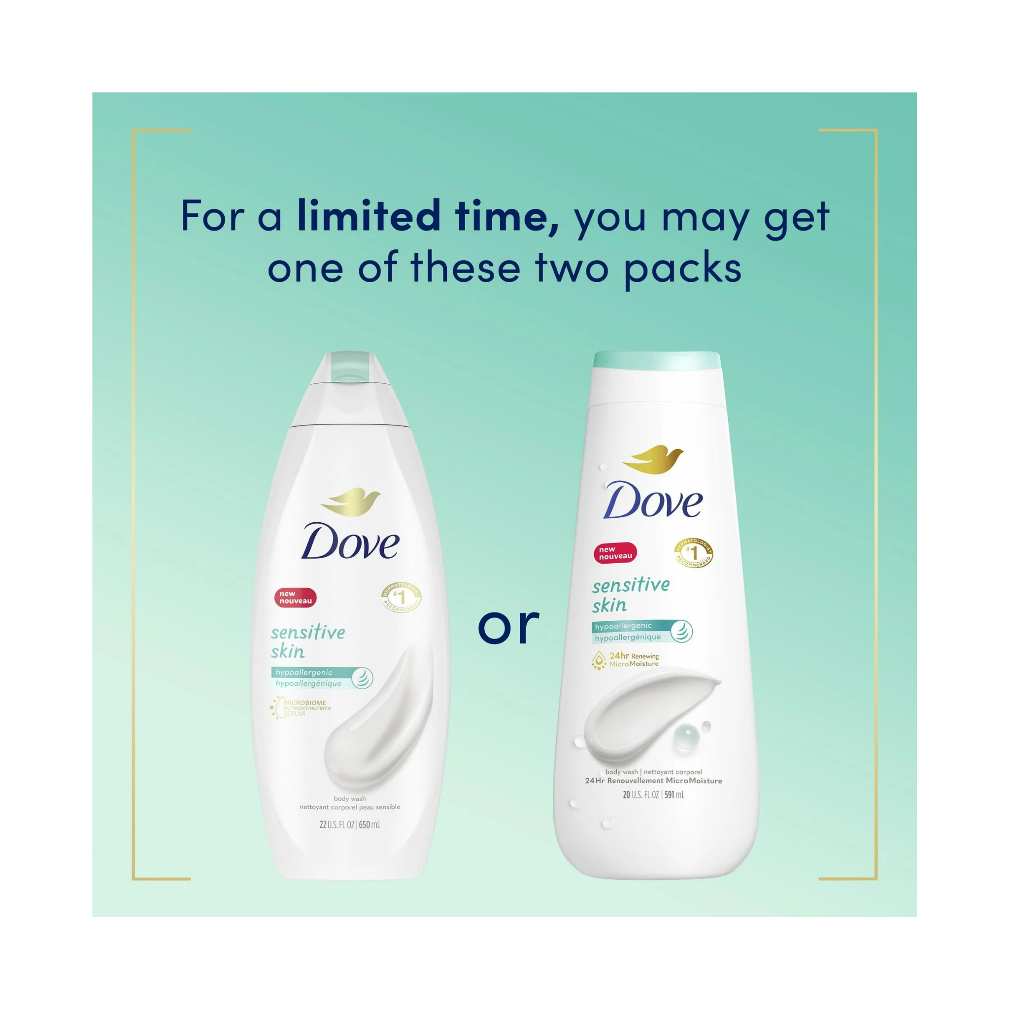 Dove®, Sensitive Skin Body Wash, Hypoallergenic and Moisturizing Cleanser for Gentle Care, 11 oz