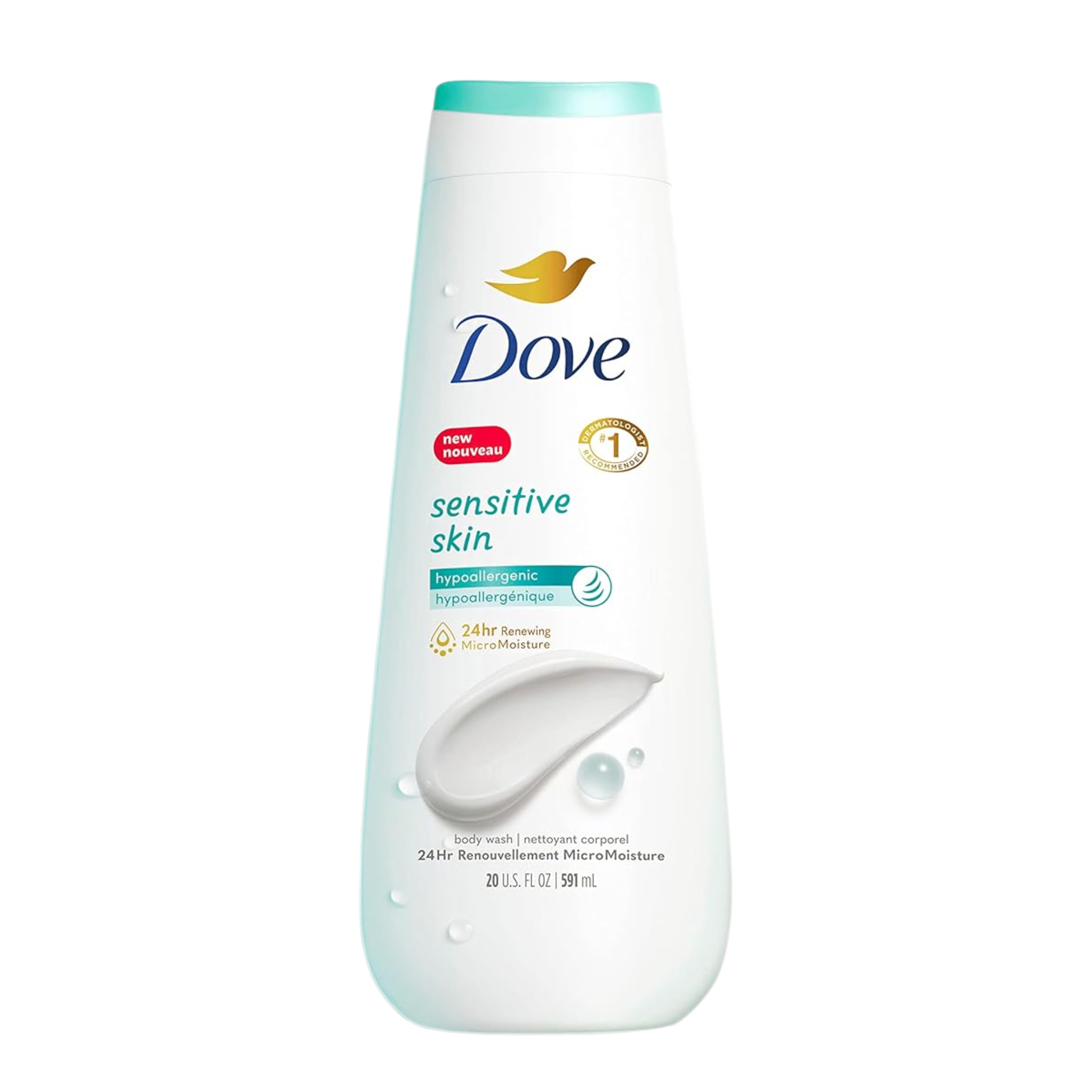 Dove®, Sensitive Skin Body Wash, Hypoallergenic and Moisturizing Cleanser for All Skin Types, 20 oz