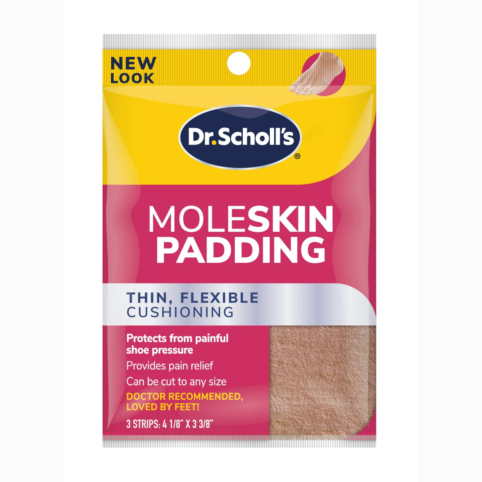 Dr. Scholl's, Moleskin Padding Strips, Thin and Flexible Cushioning for Pain Relief, 3 Count