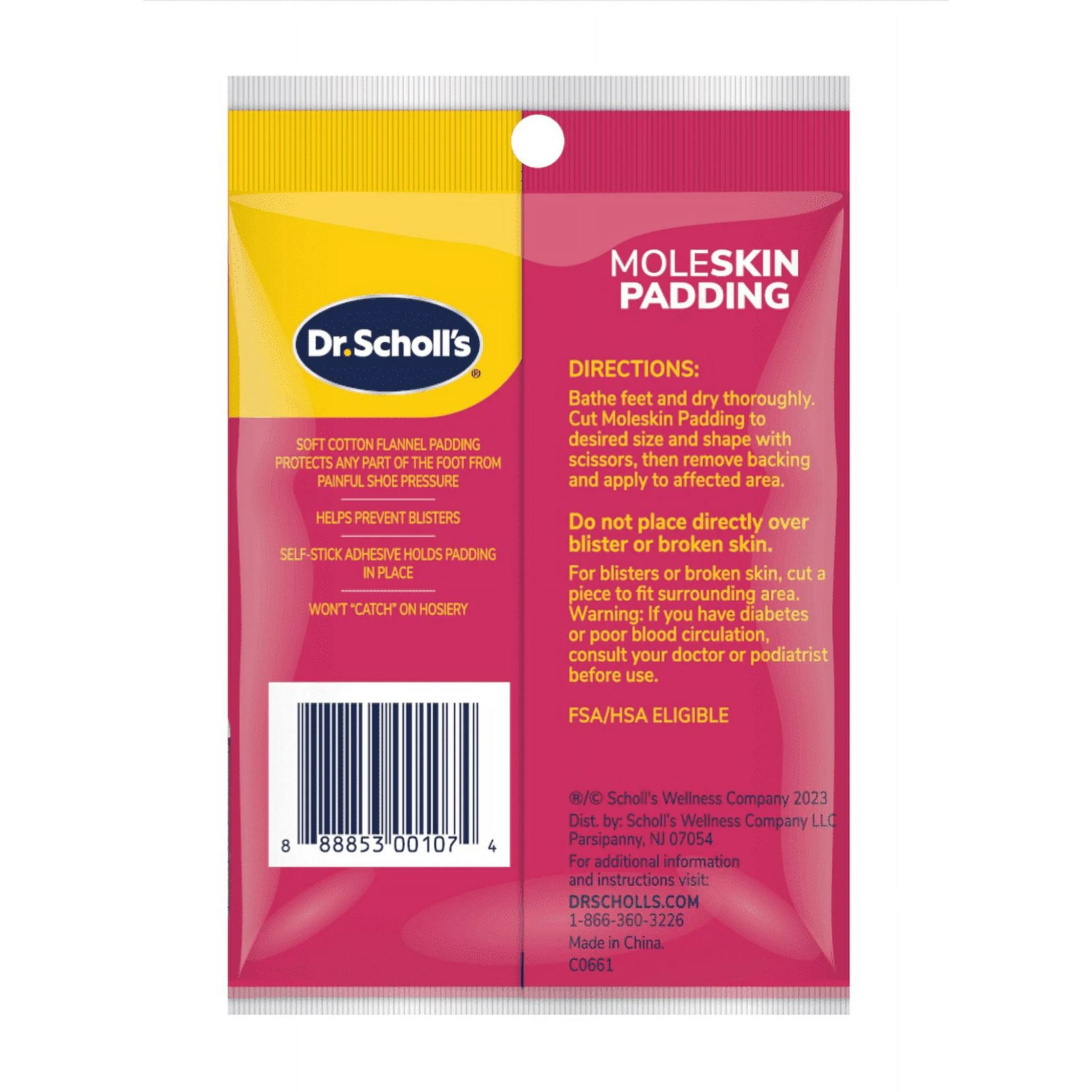 Dr. Scholl's, Moleskin Padding Strips, Thin and Flexible Cushioning for Pain Relief, 3 Count