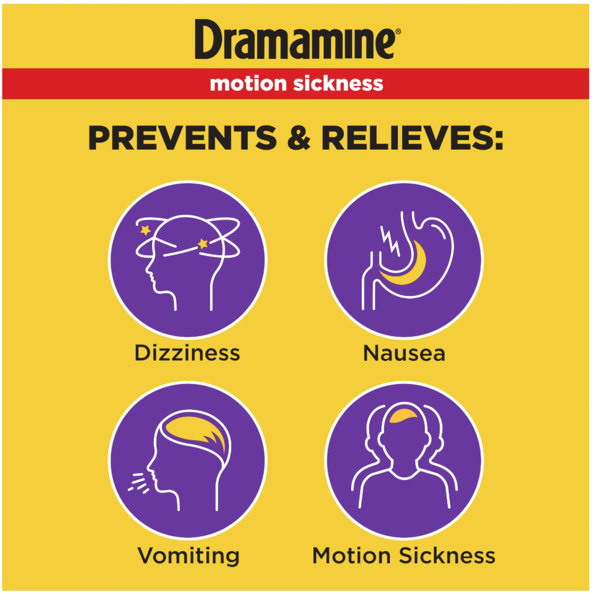 Dramamine Original, Motion Sickness Relief, Sensitive Stomach Travel Vial, 12 Count