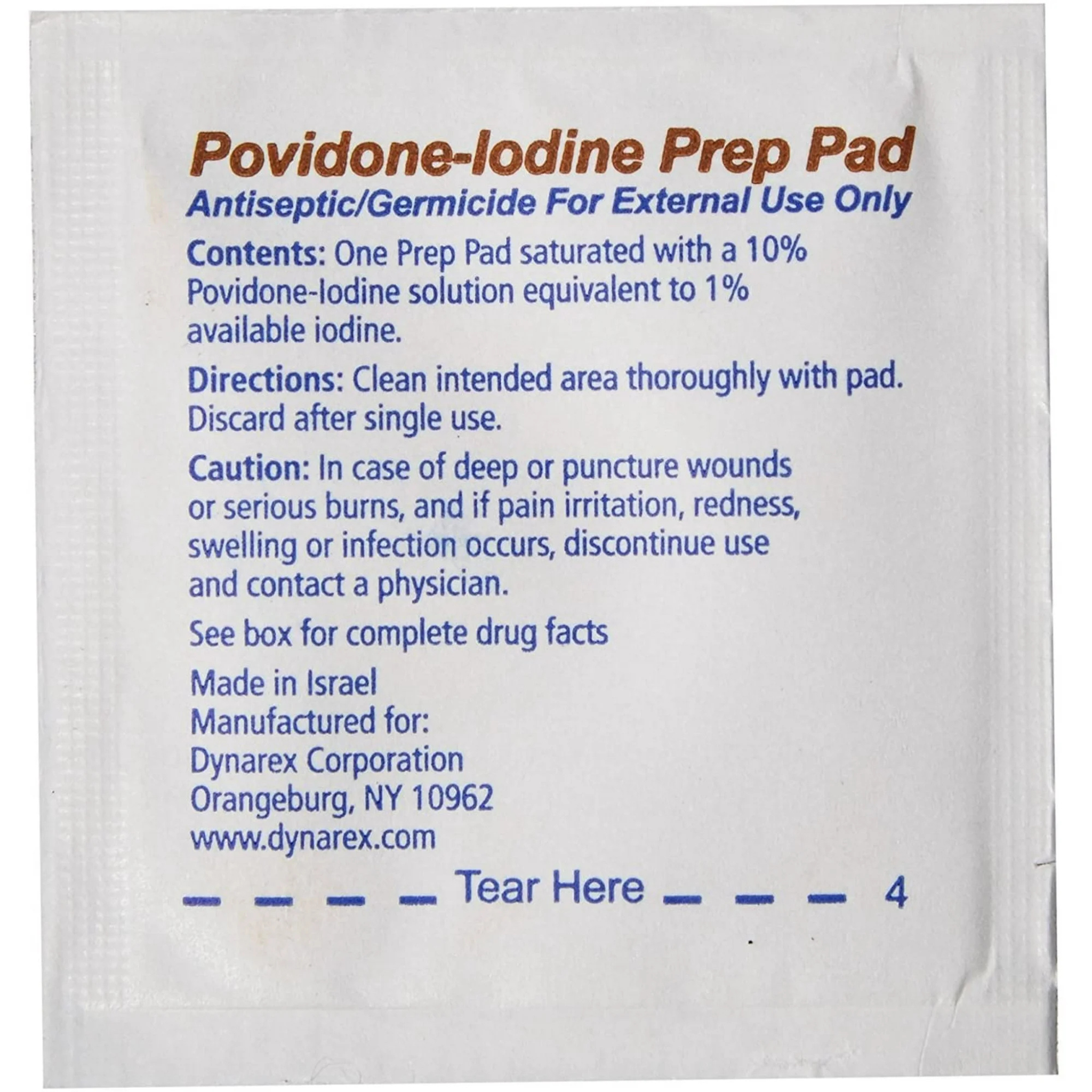 Dynarex, Povidone Iodine Prep Pad, Antiseptic Wound Care for Cleansing, 2.5 x 1.25 Inch, 100 Count