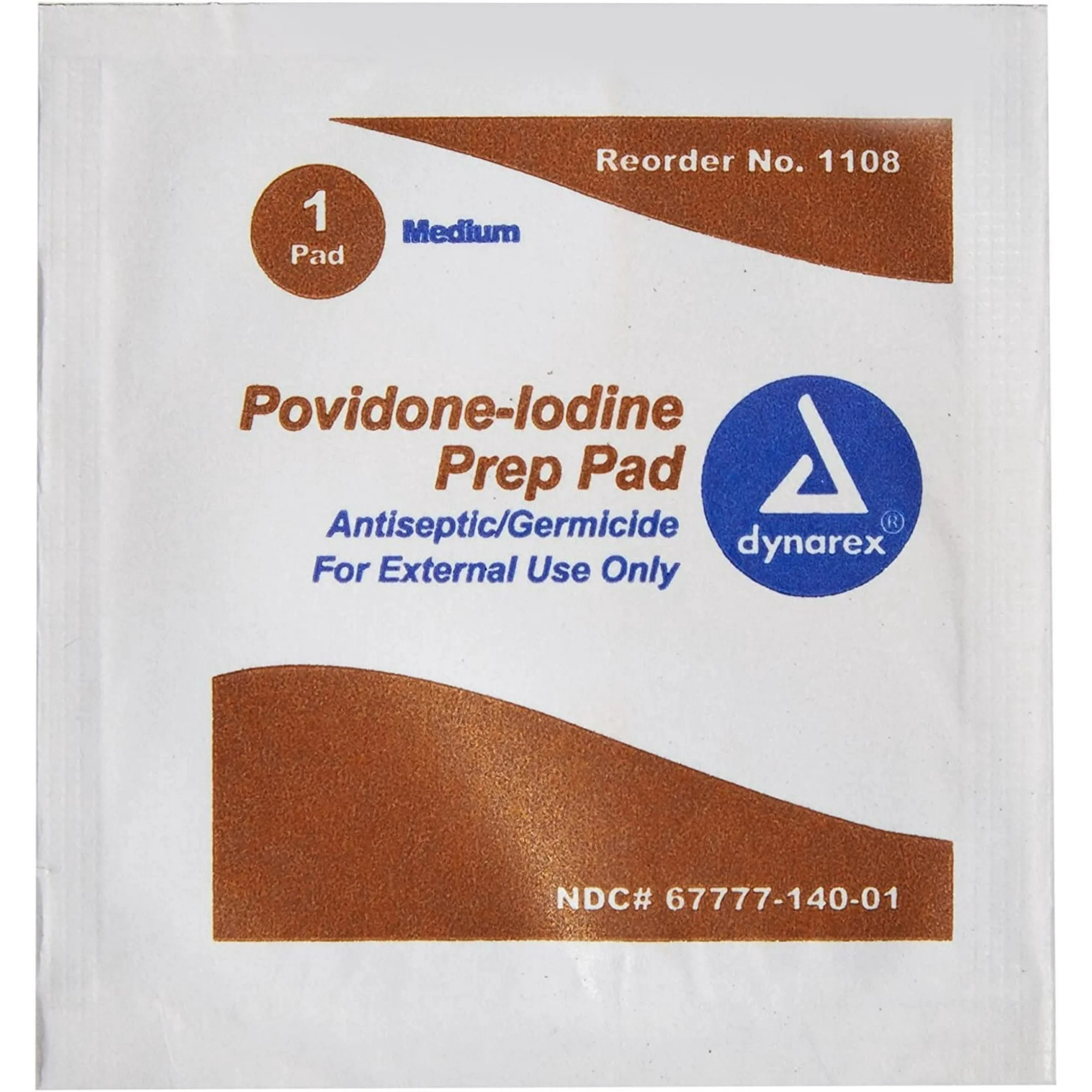 Dynarex, Povidone Iodine Prep Pad, Antiseptic Wound Care for Cleansing, 2.5 x 1.25 Inch, 100 Count