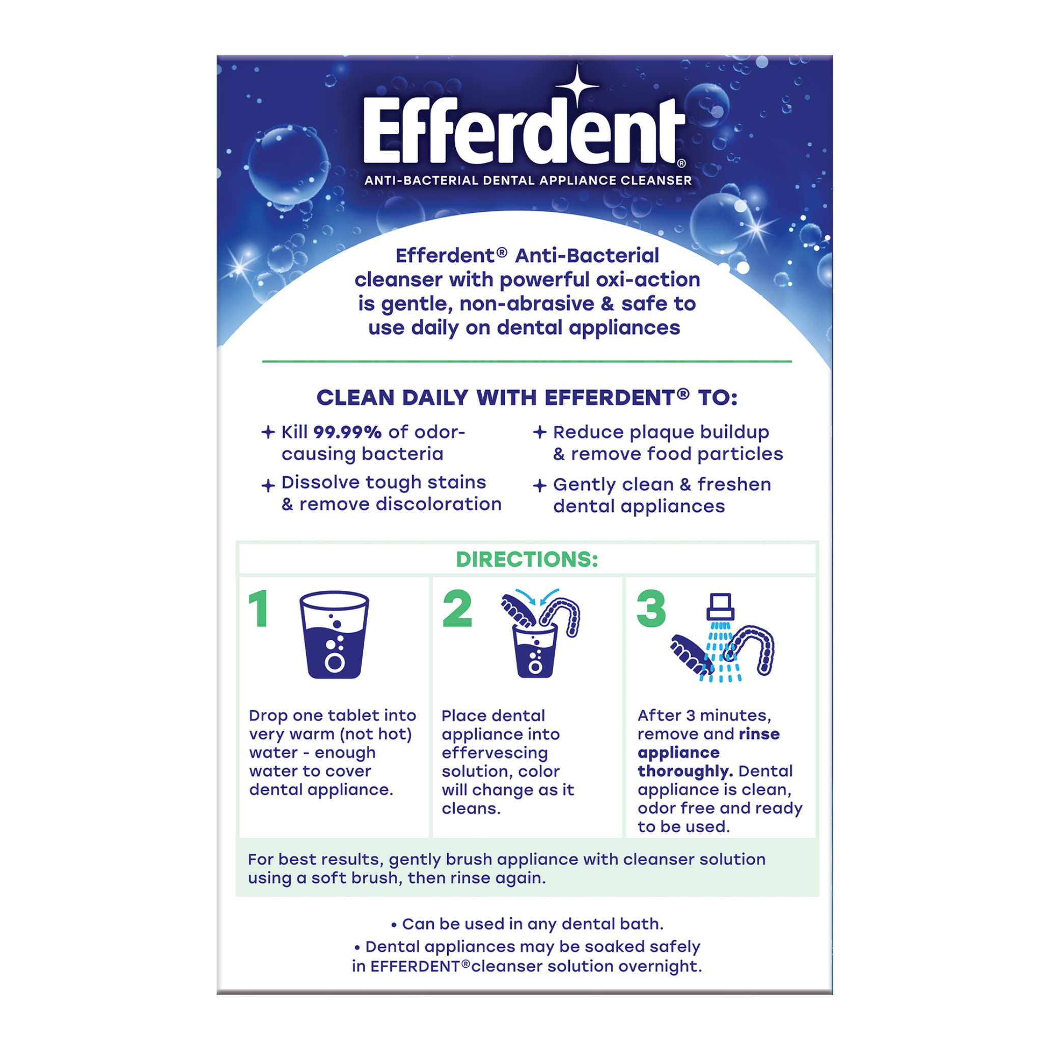 Efferdent, Retainer & Denture Cleaner Tablets, Minty Fresh & Clean, Removes Stains and Odors, 126 Count