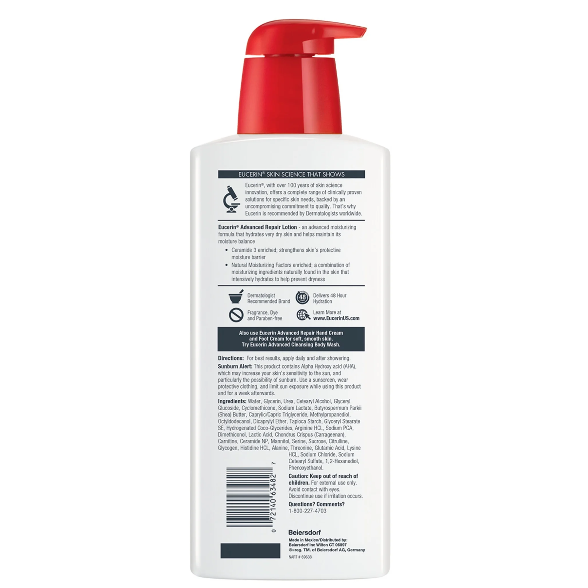 Eucerin, Advanced Repair Body Lotion, Intensive Hydration for Smooth and Healthy Skin, Fragrance-Free, 16.9 fl oz Bottle