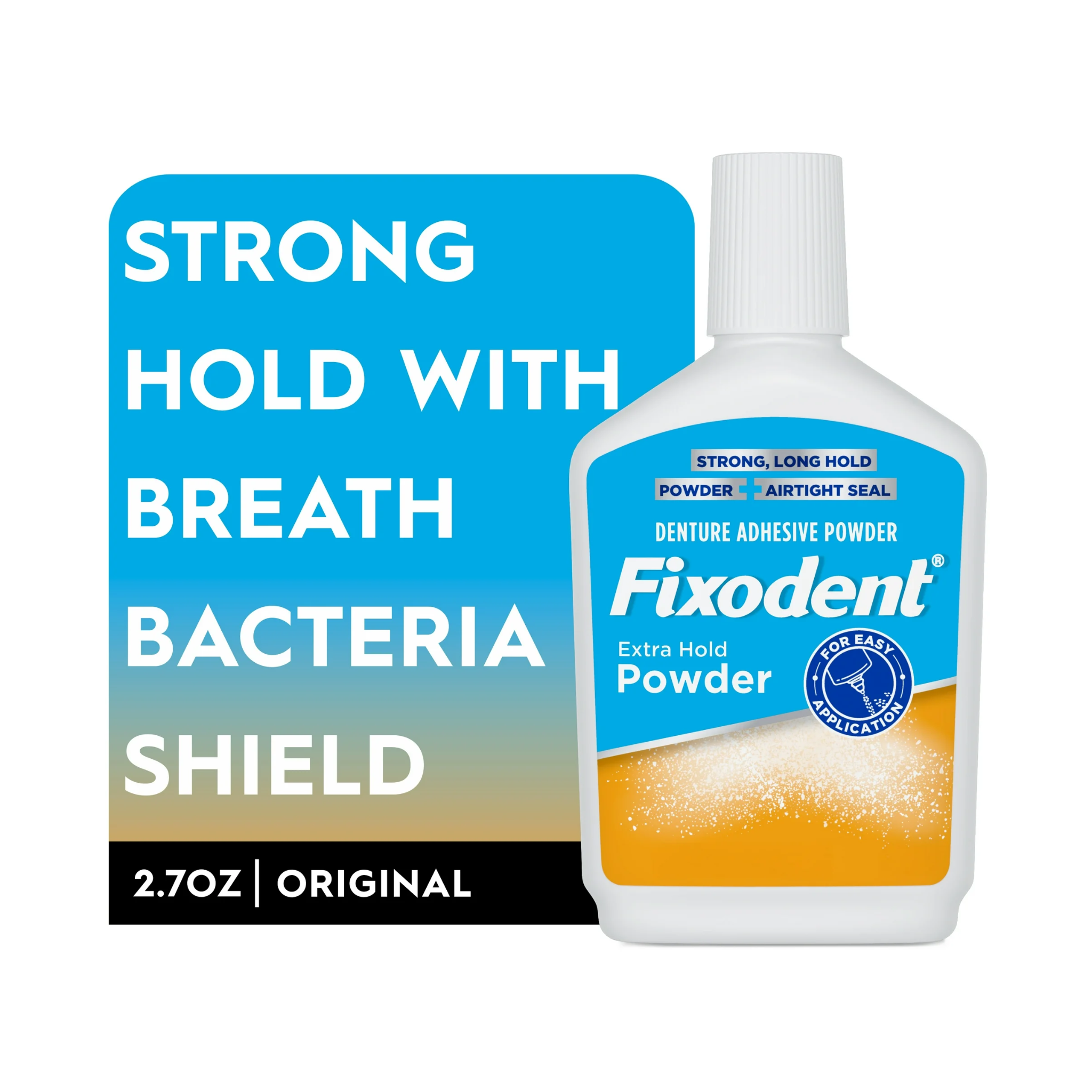 Fixodent, Extra Hold Denture Adhesive Powder, Long-Lasting Secure Fit, 2.7 oz