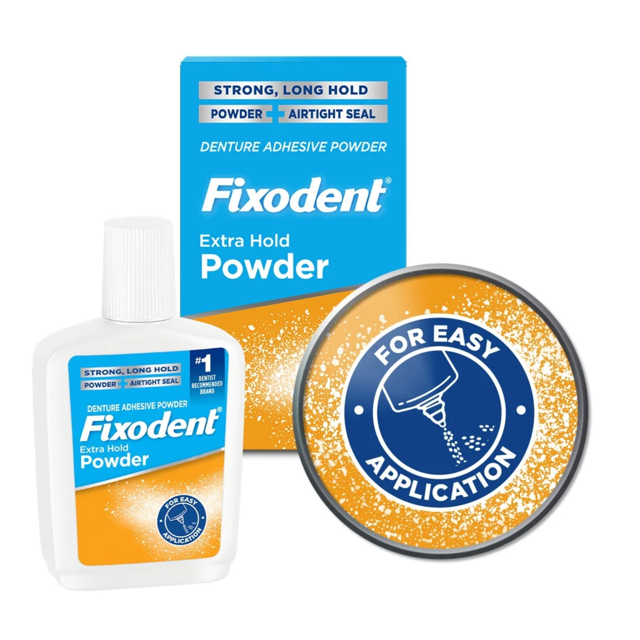 Fixodent, Extra Hold Denture Adhesive Powder, Long-Lasting Secure Fit, 2.7 oz