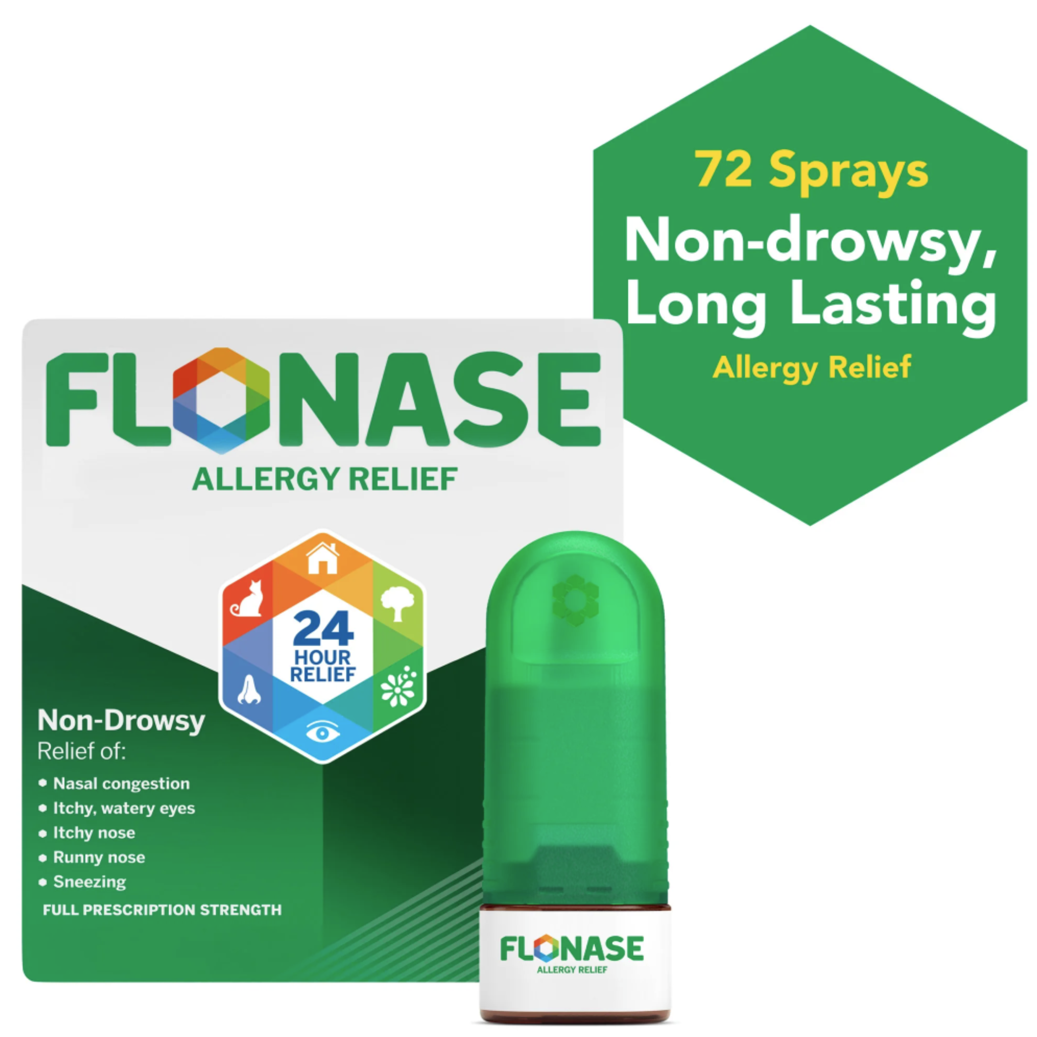 Flonase Allergy Relief Nasal Spray - Non-Drowsy 24HR Long Lasting Multi-Symptom - 72 Sprays