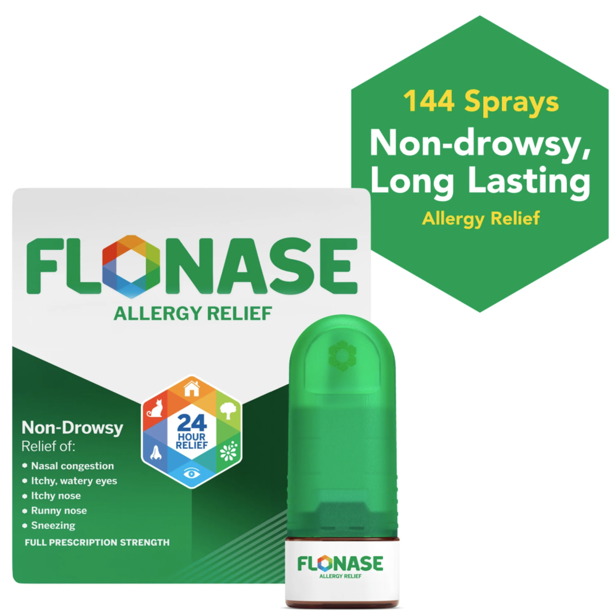 Flonase Allergy Relief Nasal Spray - Non-Drowsy 24HR Long Lasting Multi-Symptom Allergy Relief - 144 Sprays