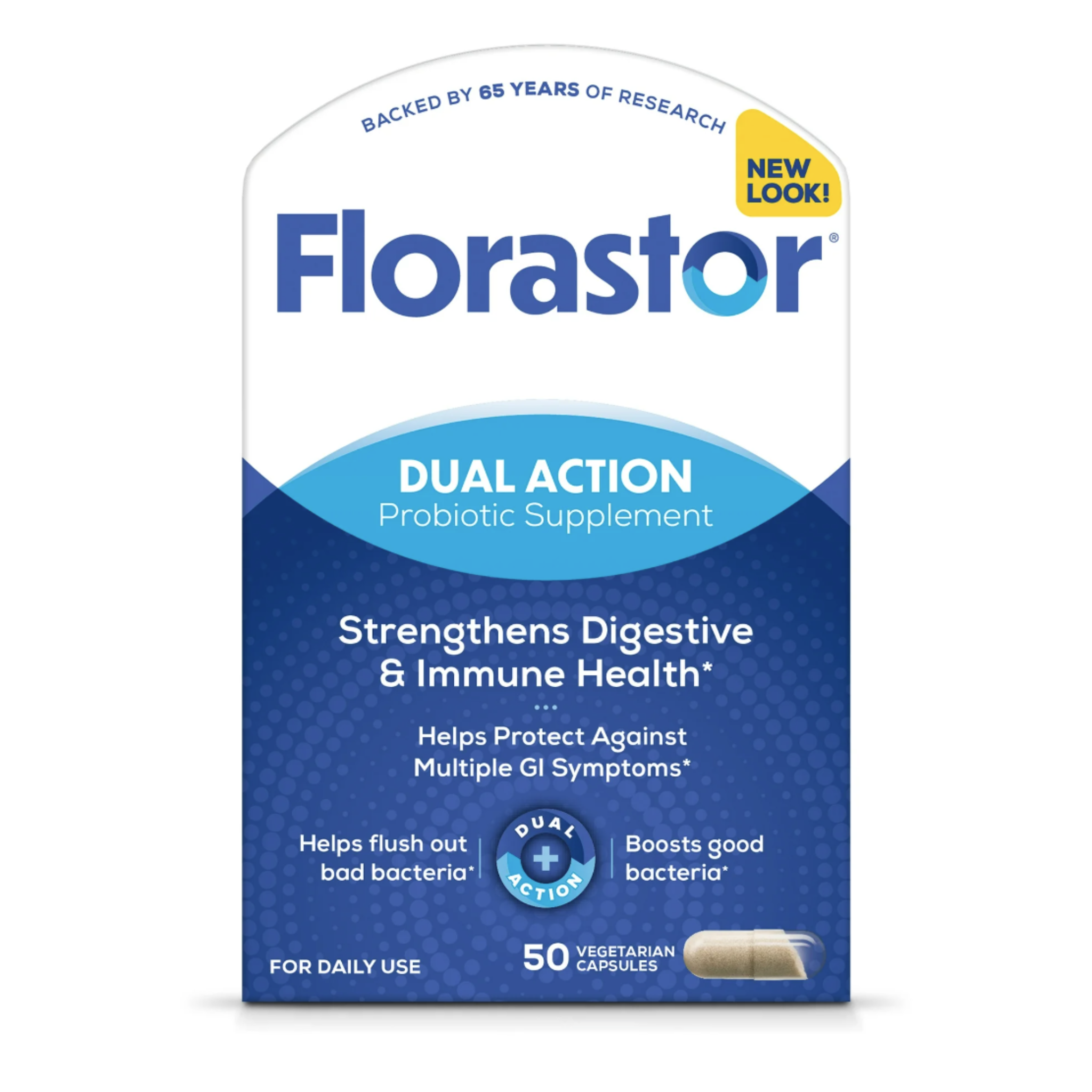 Florastor Unisex Daily Probiotic Supplement Capsules for Digestive Health, 50 Count