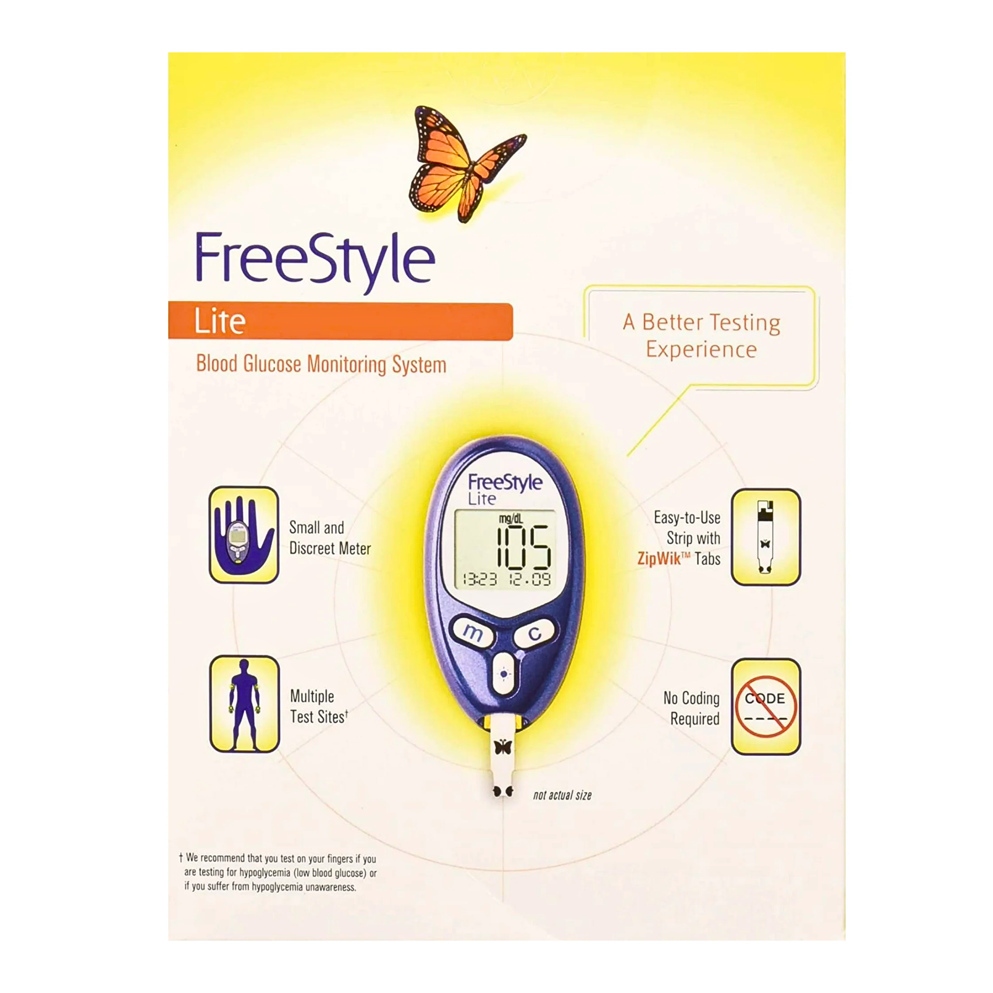 FreeStyle, Lite Blood Glucose Monitoring System, Small Sample & No Coding Technology for Easy Testing