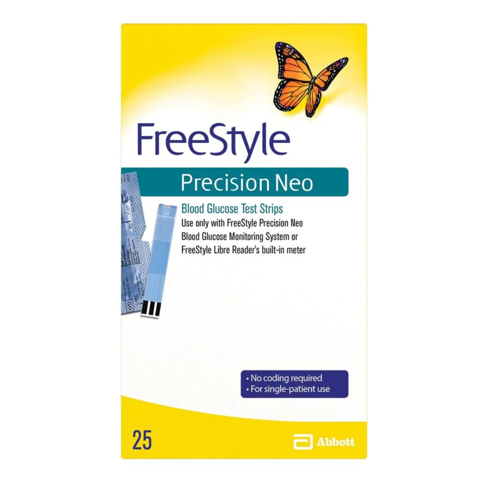 FreeStyle, Precision Neo Blood Glucose Test Strips, Highly Accurate Diabetes Monitoring, 25 Count