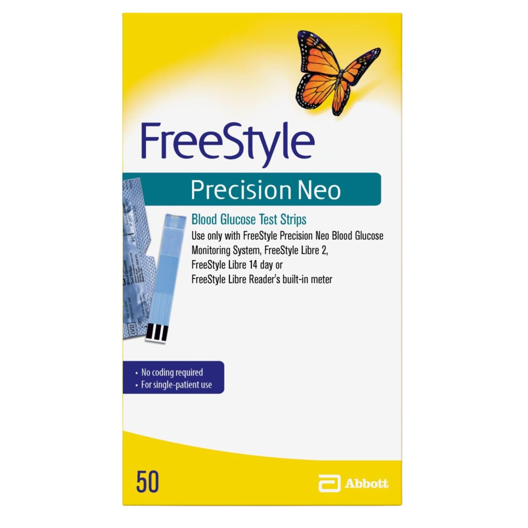 FreeStyle, Precision Neo Blood Glucose Test Strips, Highly Accurate Diabetes Monitoring, 50 Count