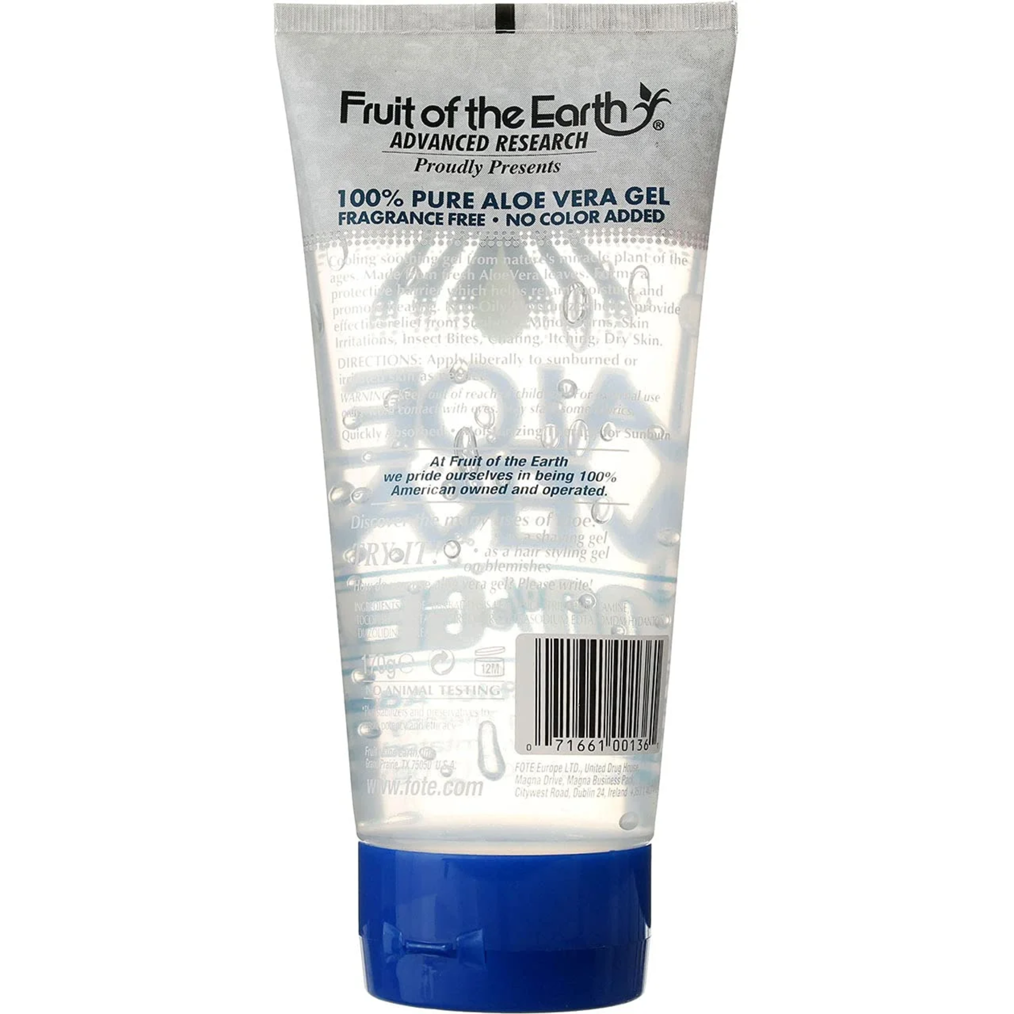 Fruit of the Earth, Aloe Vera Gel, 100% Pure & Soothing Moisturizer, Fragrance-Free, 6 Oz