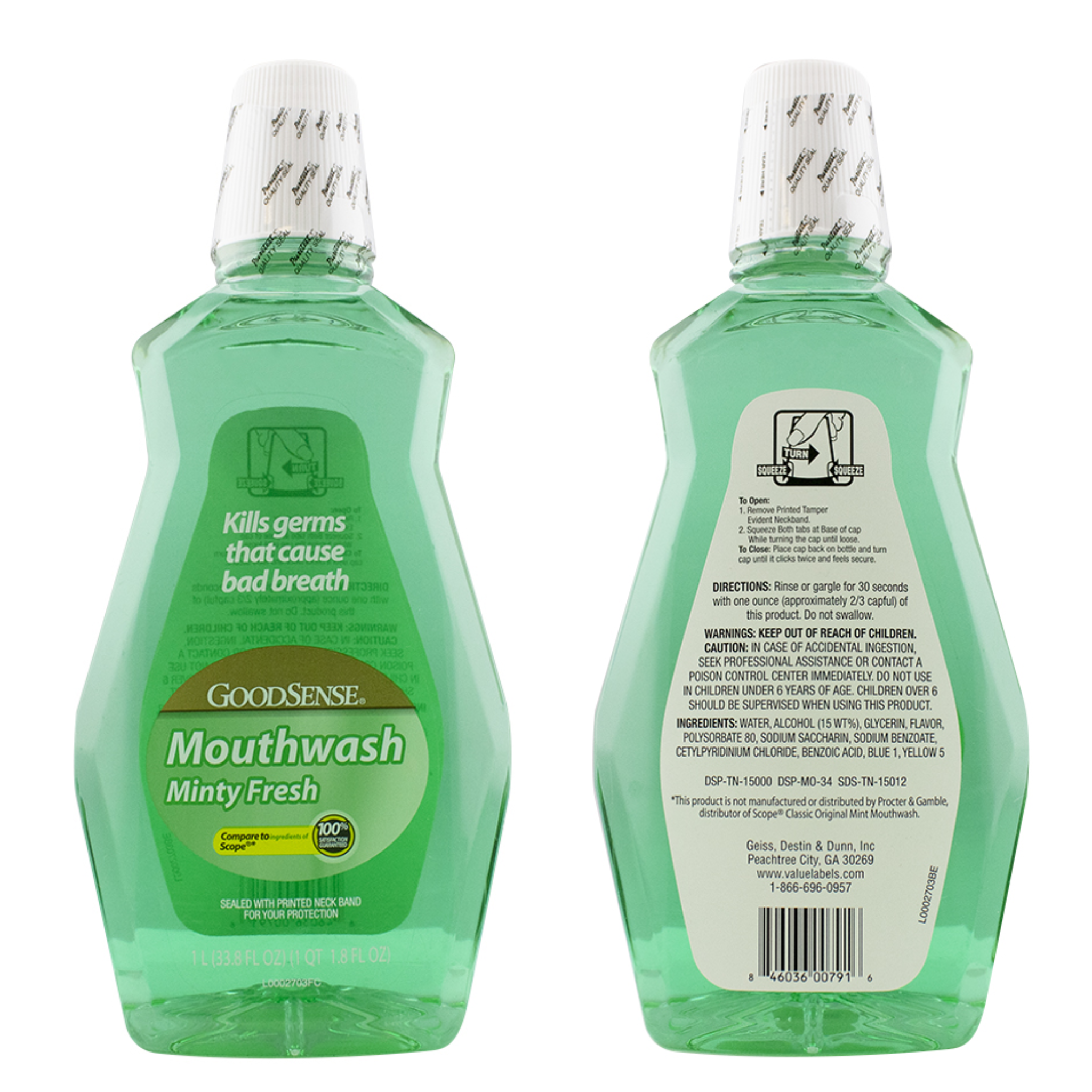 GoodSense, Mouthwash, Minty Fresh Flavor, Clean and Refreshing Oral Care Solution, 1 Liter