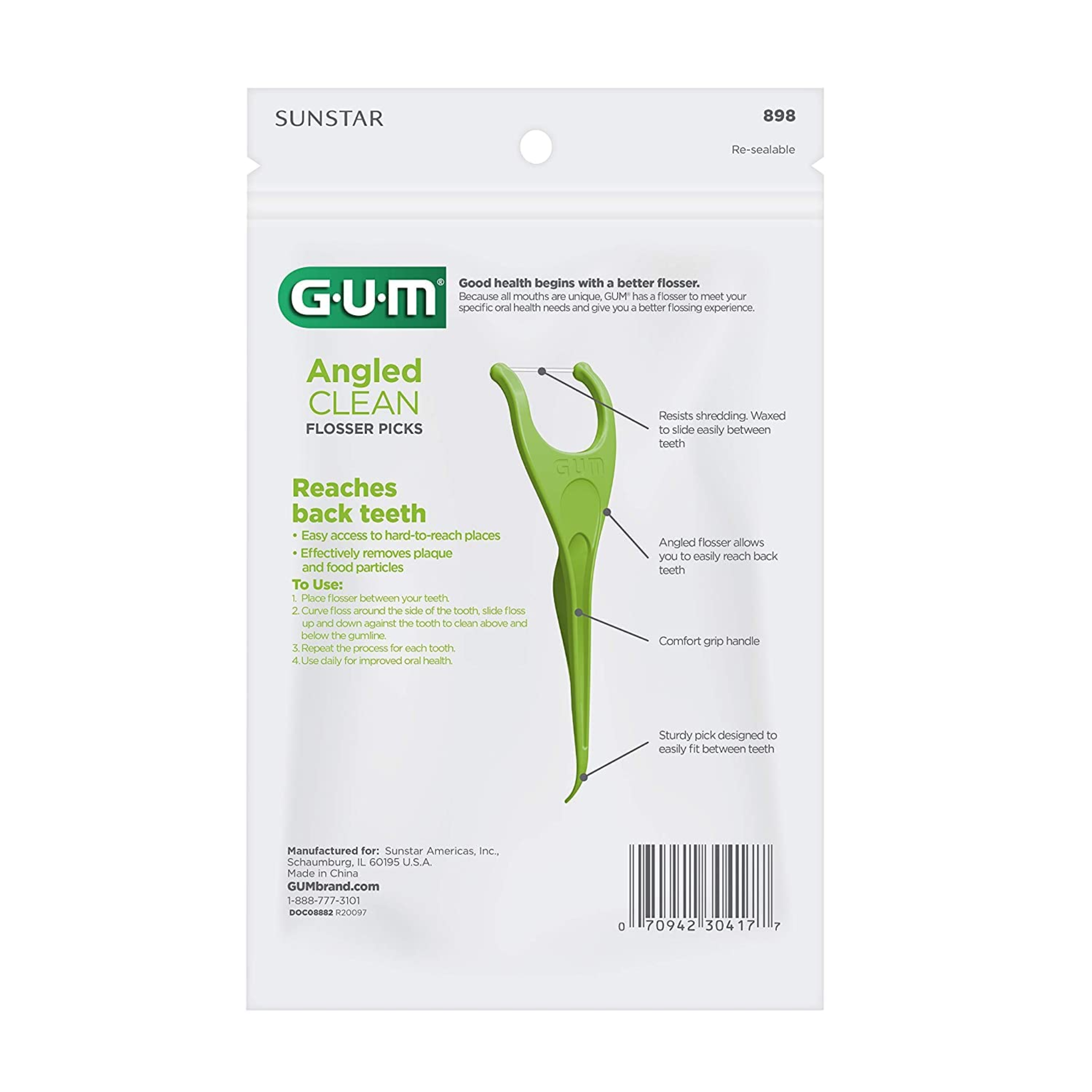 GUM, Angled Flossers, Fresh Mint Flavor for Effective Plaque Removal and Breath Freshening, 75 Each