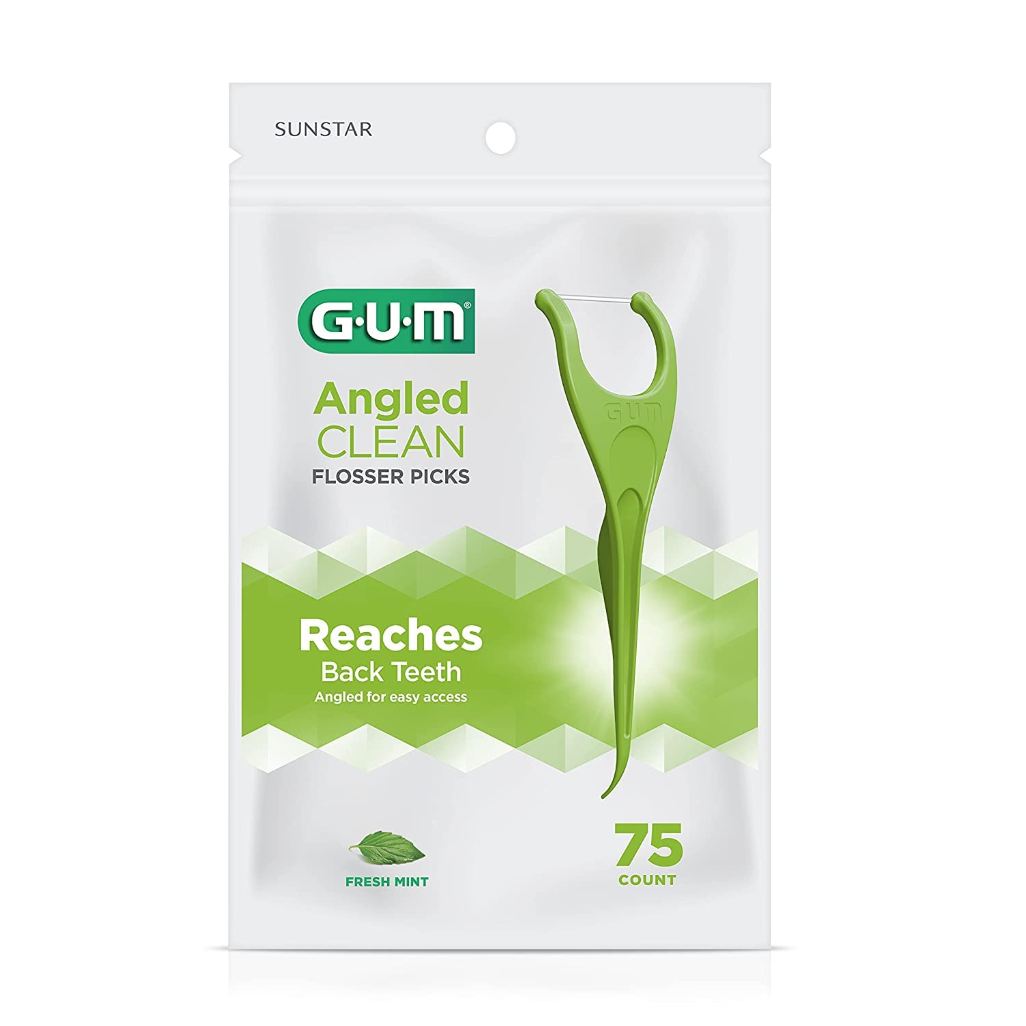 GUM, Angled Flossers, Fresh Mint Flavor for Effective Plaque Removal and Breath Freshening, 75 Each