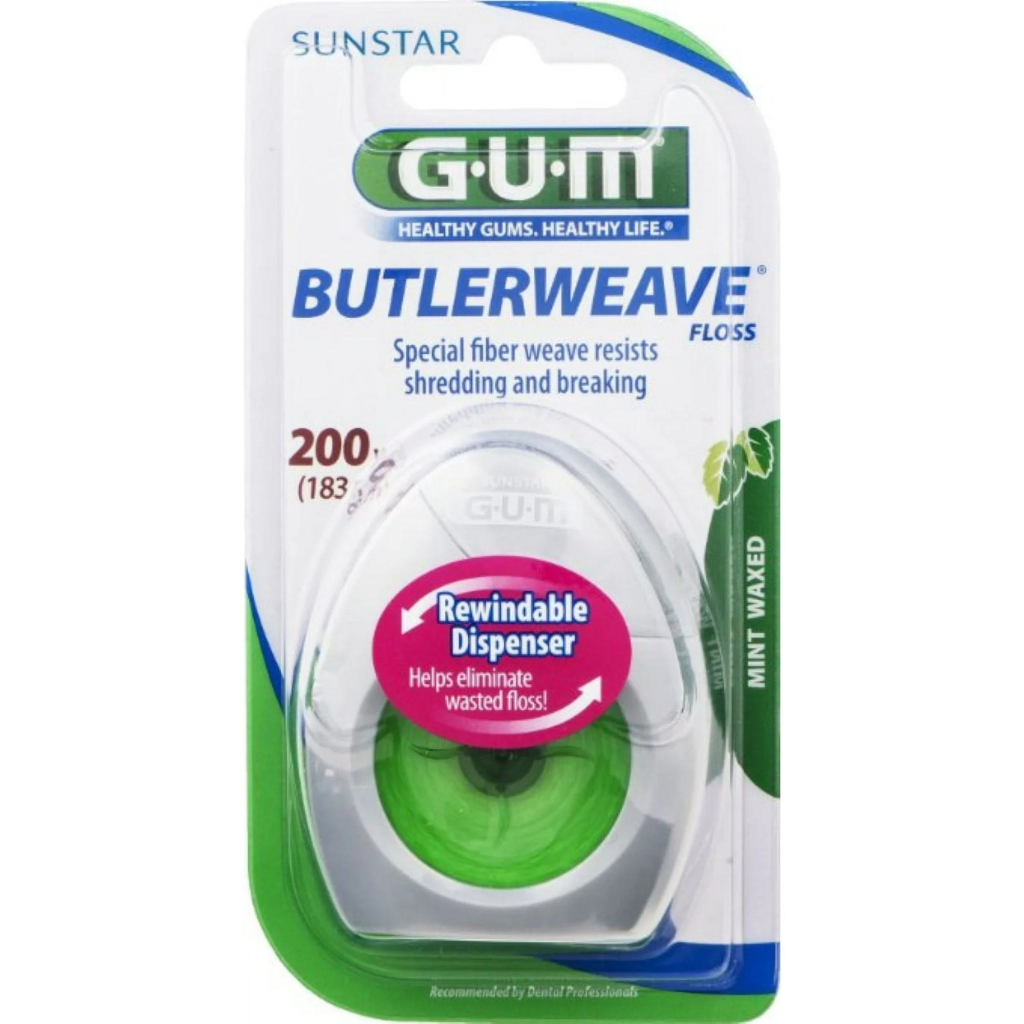 GUM, Butlerweave Floss, Mint Waxed for Smooth and Effective Cleaning, 200 yd