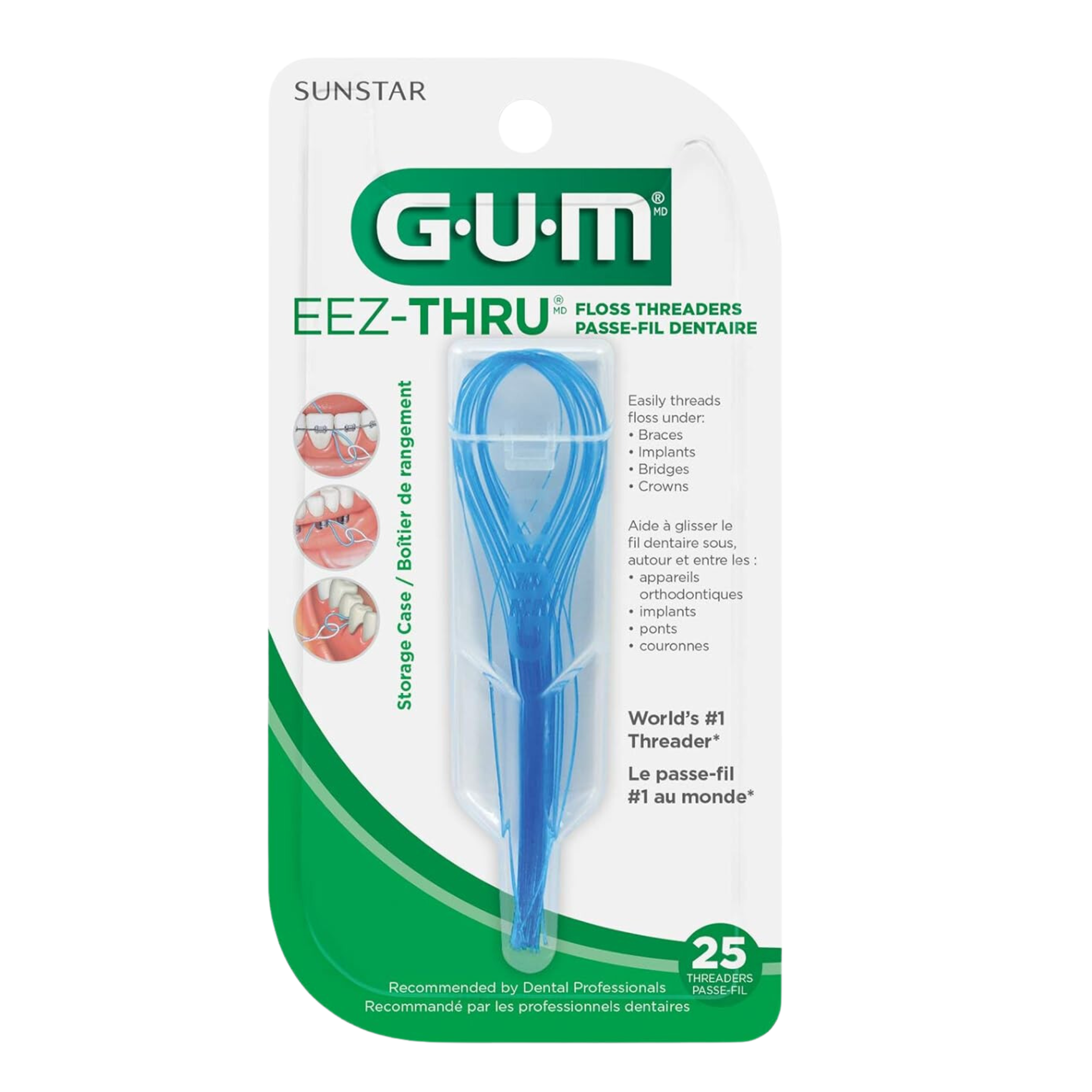 GUM, Eez-Thru Floss Threaders, Convenient for Easy Flossing Around Braces and Appliances, 25 Pieces