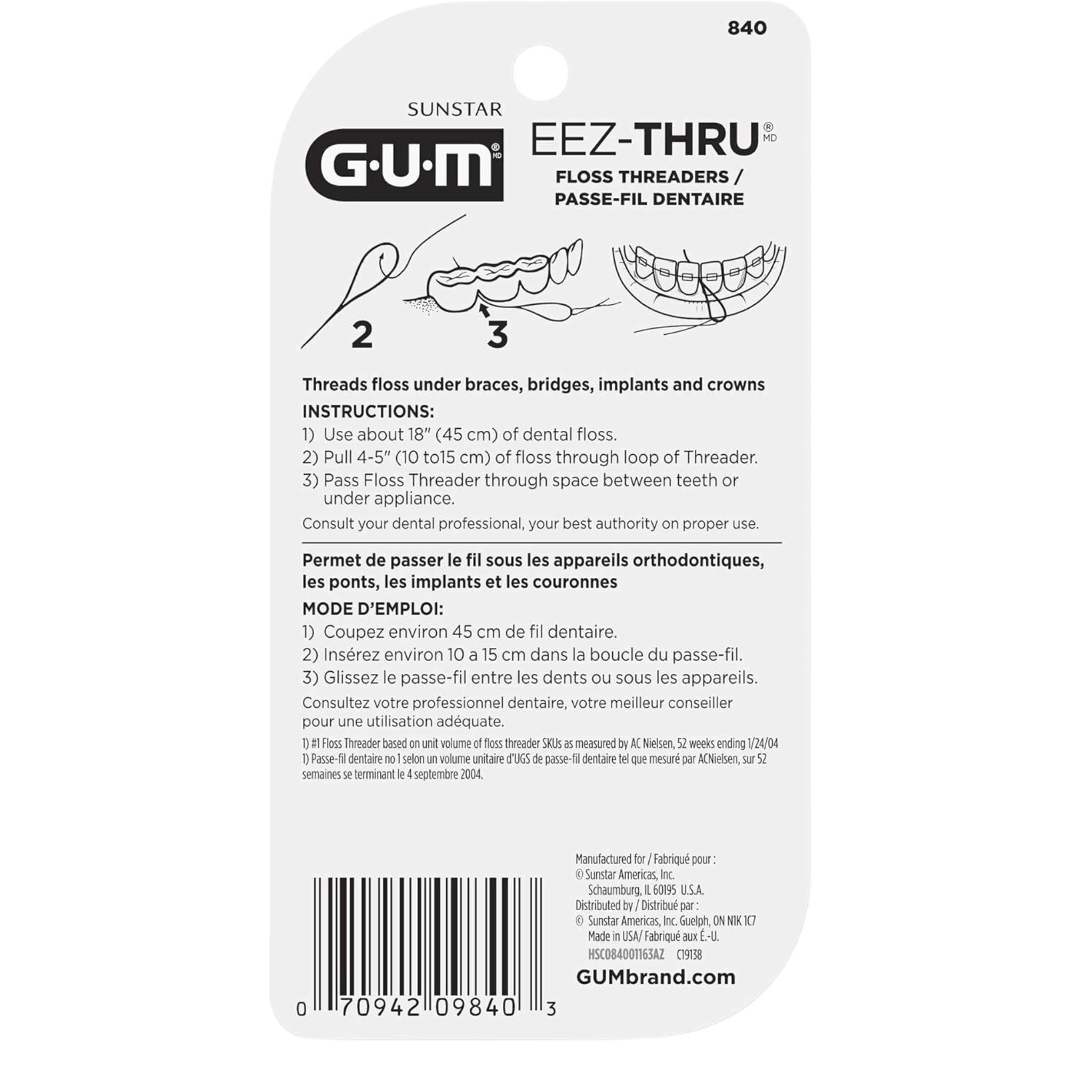 GUM, Eez-Thru Floss Threaders, Convenient for Easy Flossing Around Braces and Appliances, 25 Pieces