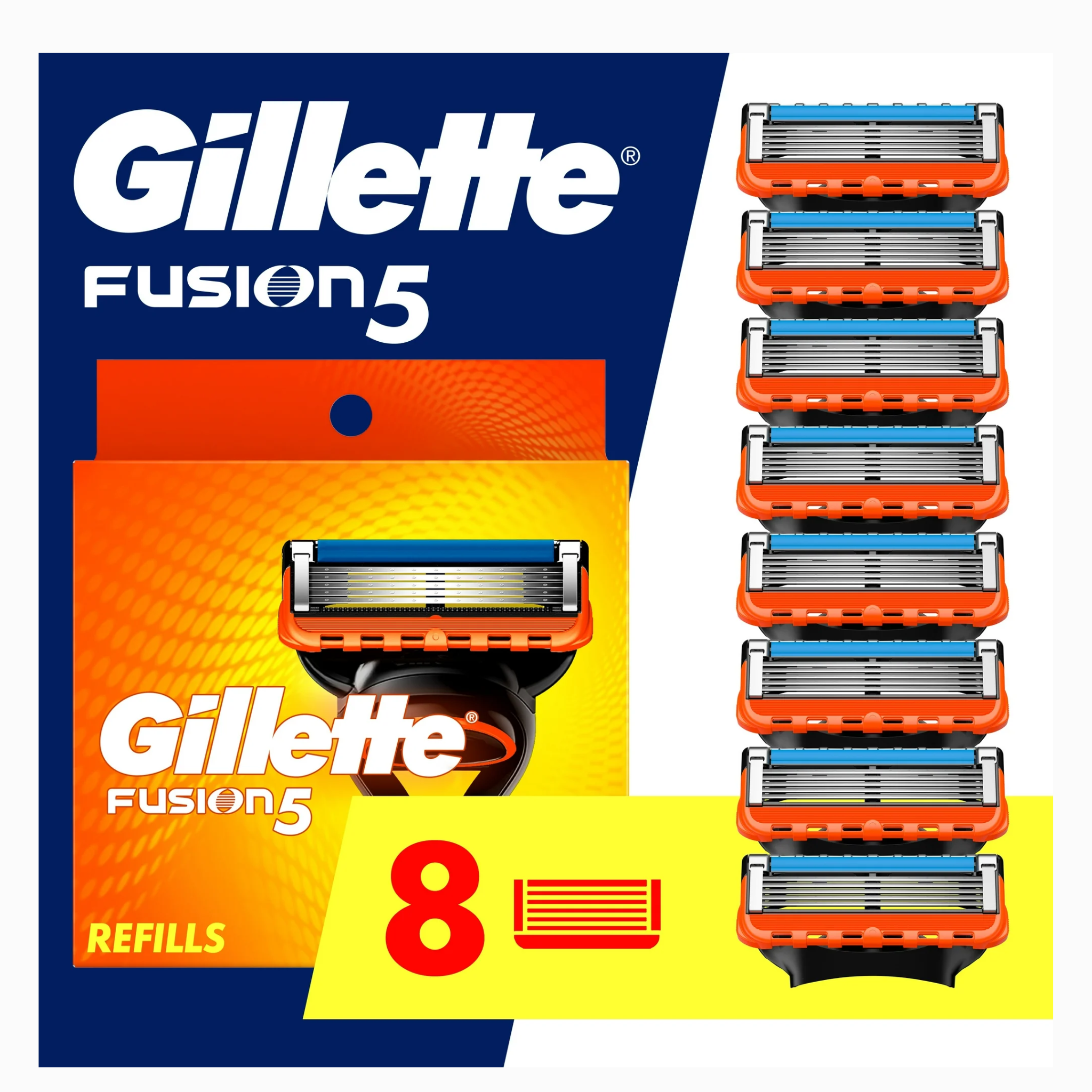 Gillette, Fusion5 Razor Blade Refill, Manual Razor for Men, 8 Count