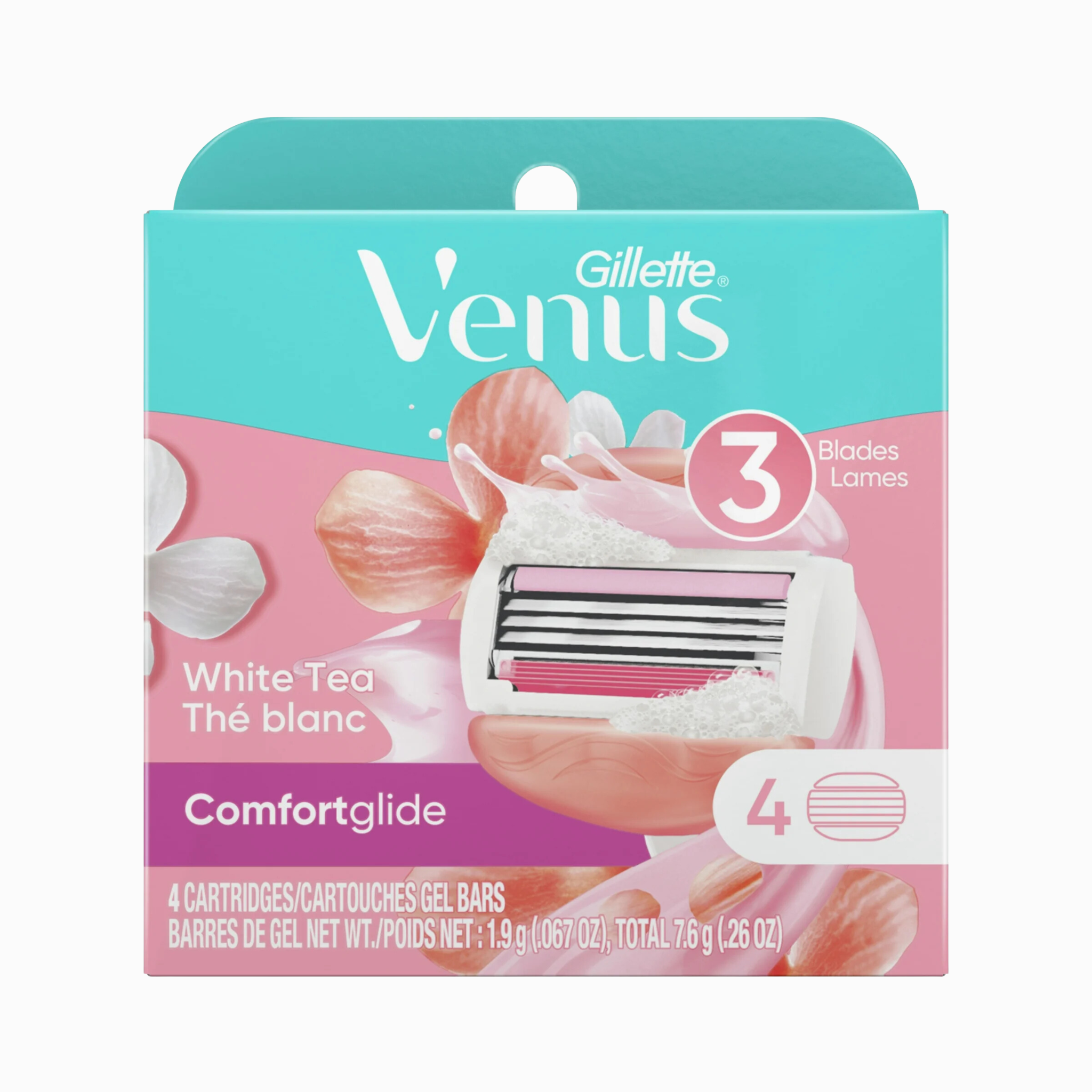 Gillette, Venus ComfortGlide Razor Blade Refills for Women, White Tea Scent, 3-Blade System, 4 Count