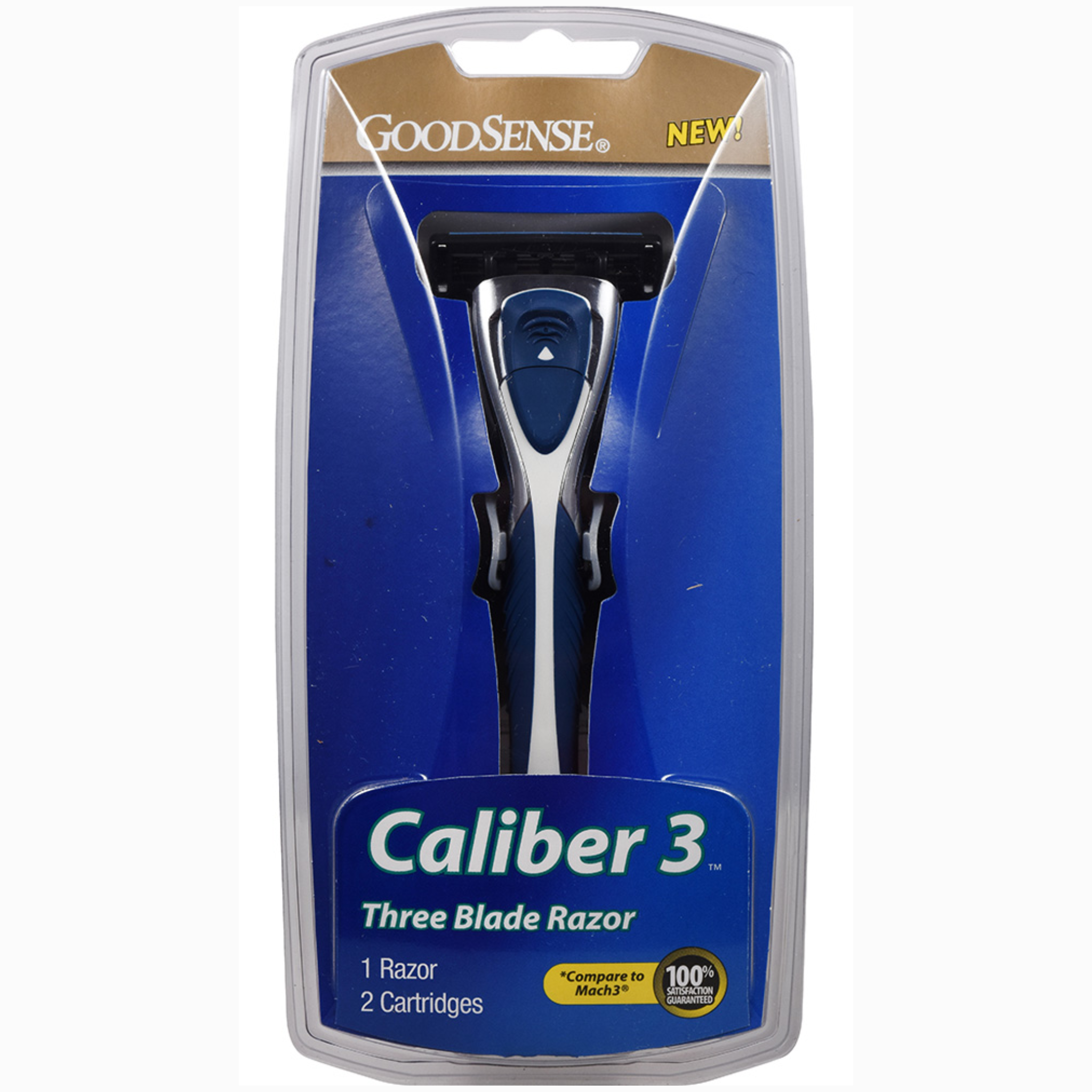 GoodSense, Caliber-3 Razor for Men, 3-Blade System, 1 Handle with 2 Blade Cartridges