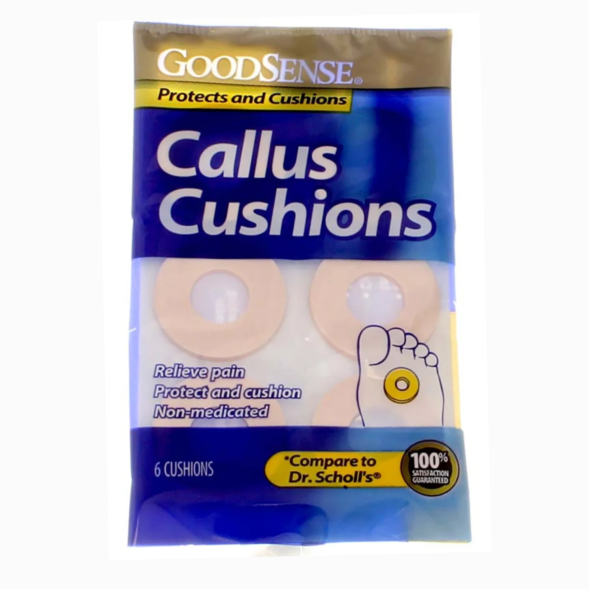 GoodSense, Callus Foot Cushions, Soft and Protective Relief for Callus Pain, 6 Count