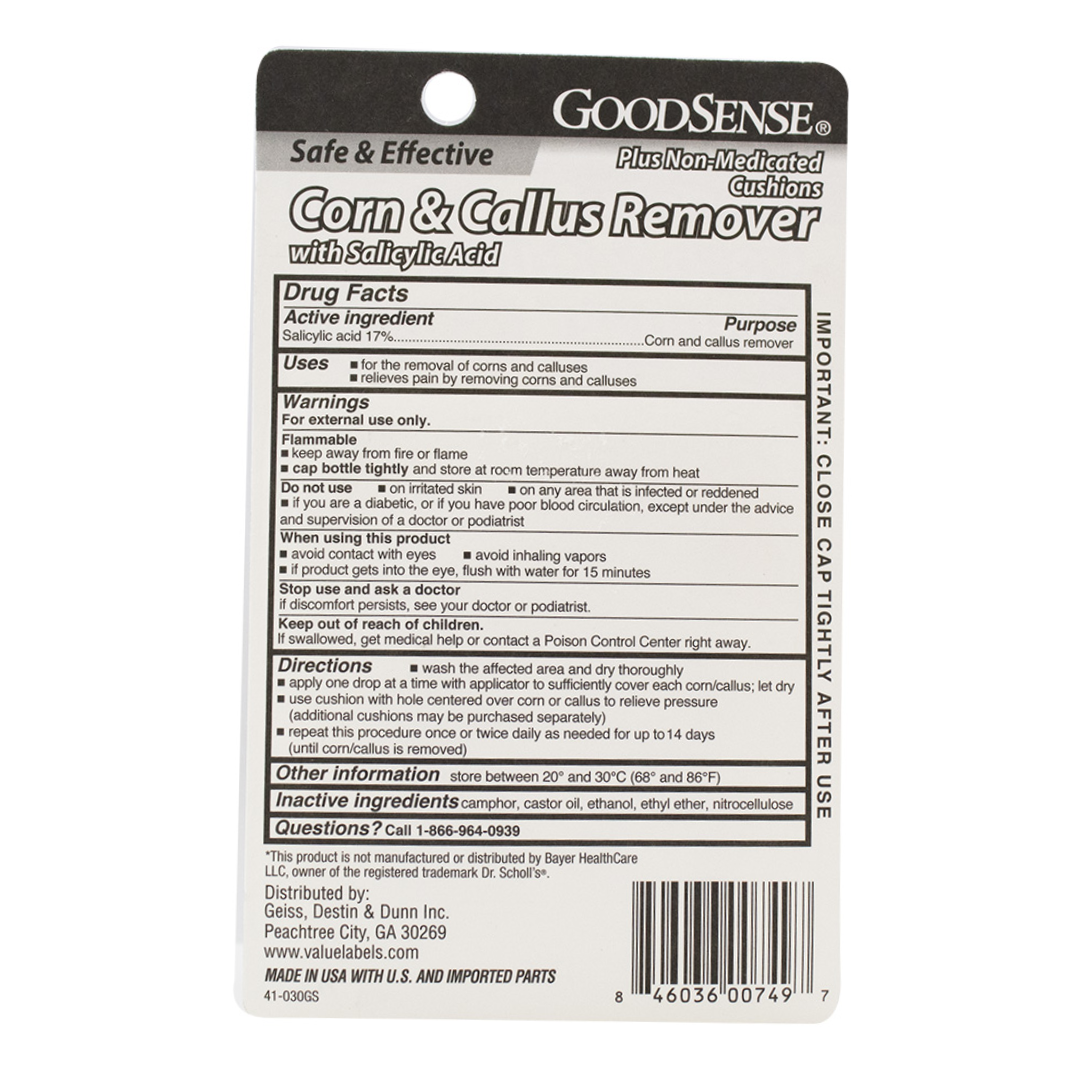 GoodSense, Corn and Callus Liquid Remover, 0.31 oz, Fast-Acting Formula for Smooth Skin