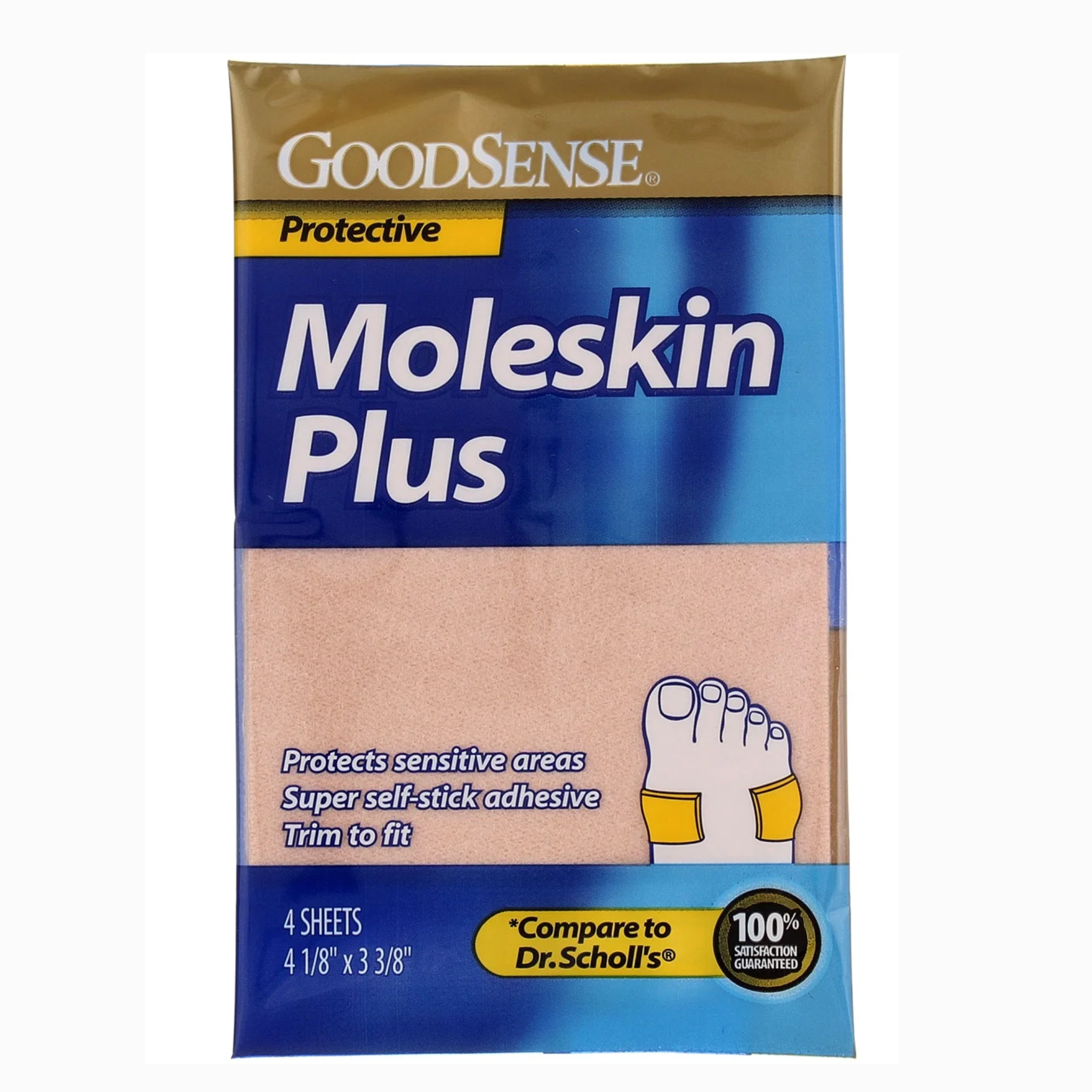 GoodSense, Moleskin Plus Sheets, Soft and Flexible Cushioning for Foot Pain Relief, 4 Count